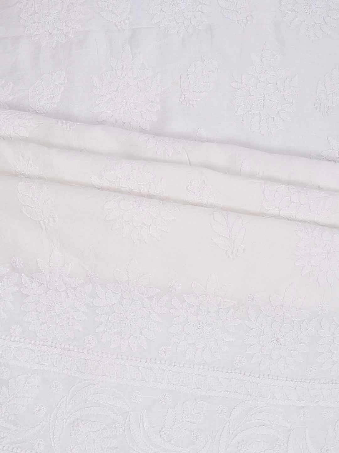 Ada Hand Embroidered White Chanderi Lucknowi Chikankari Unstitched Kurta Piece 01A65931