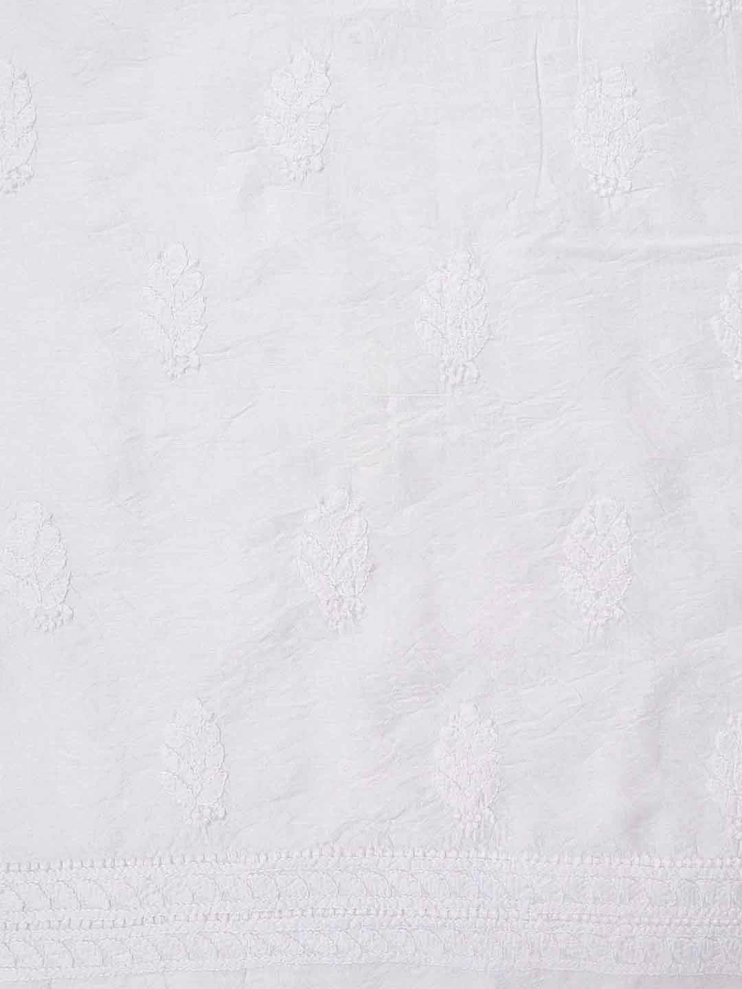 Ada Hand Embroidered White Chanderi Lucknowi Chikankari Unstitched Kurta Piece 01A65931