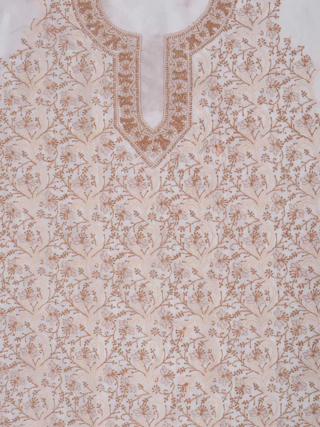 Ada Hand Embroidered Cream Silk Lucknowi Chikankari Unstitched Kurta Piece 01A235603