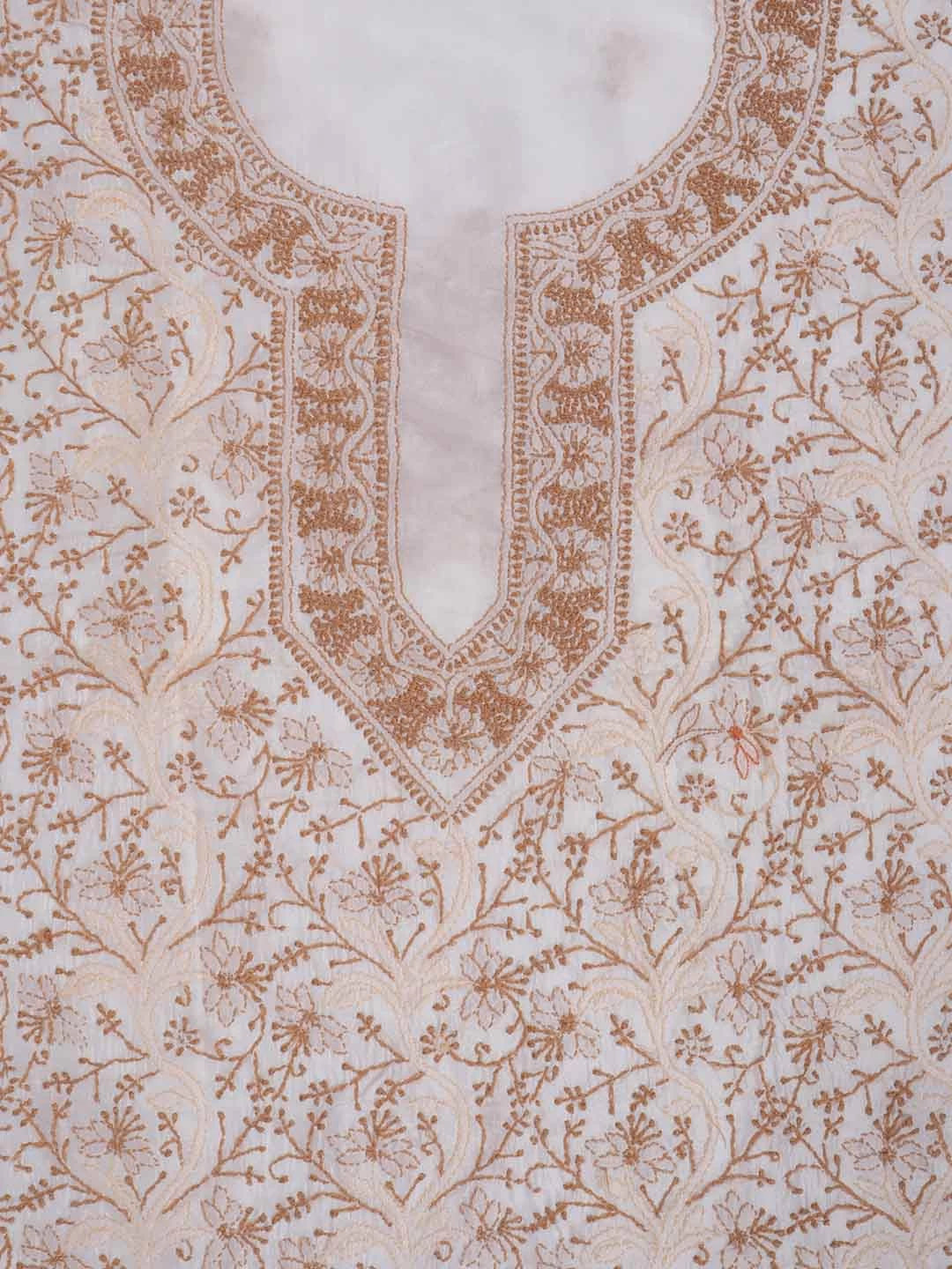 Ada Hand Embroidered Cream Silk Lucknowi Chikankari Unstitched Kurta Piece 01A235603