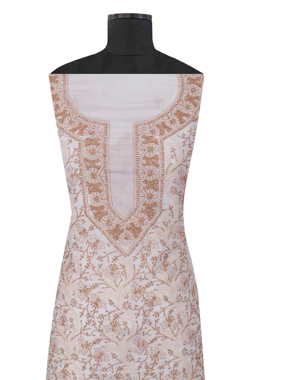 Ada Hand Embroidered Cream Silk Lucknowi Chikankari Unstitched Kurta Piece 01A235603