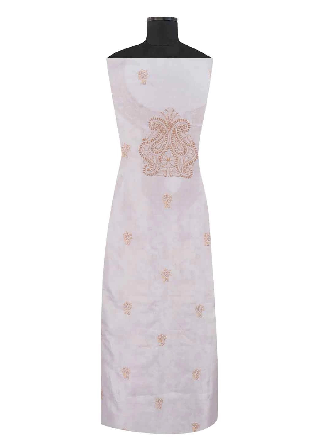 Ada Hand Embroidered Cream Silk Lucknowi Chikankari Unstitched Kurta Piece 01A235603