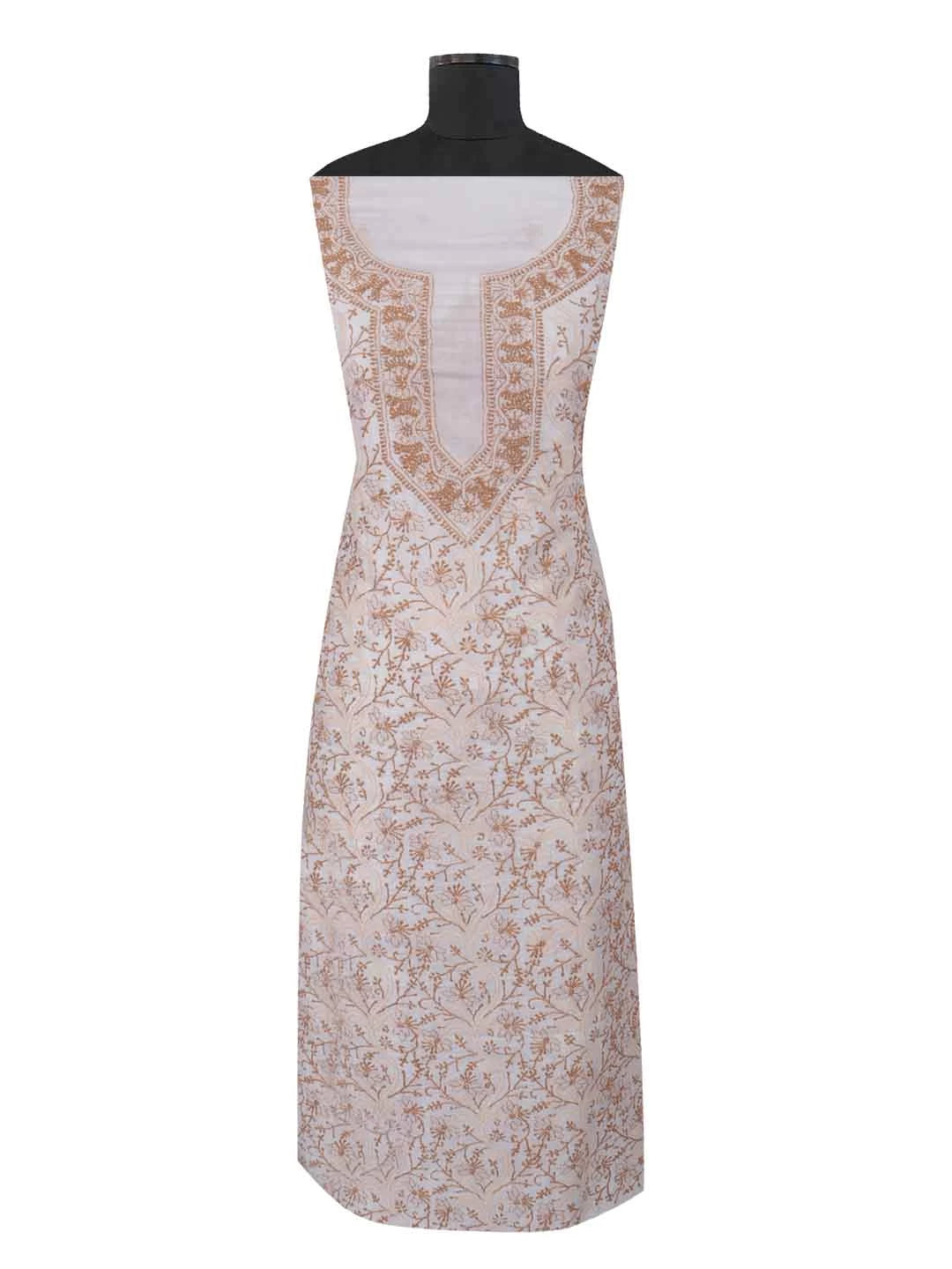 Ada Hand Embroidered Cream Silk Lucknowi Chikankari Unstitched Kurta Piece 01A235603