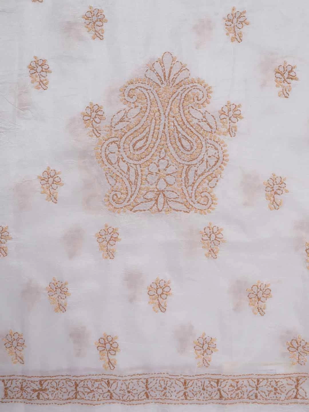 Ada Hand Embroidered Cream Silk Lucknowi Chikankari Unstitched Kurta Piece 01A235603