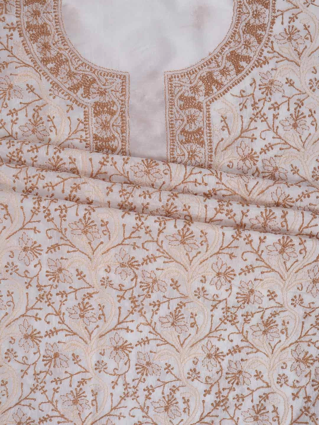 Ada Hand Embroidered Cream Silk Lucknowi Chikankari Unstitched Kurta Piece 01A235603