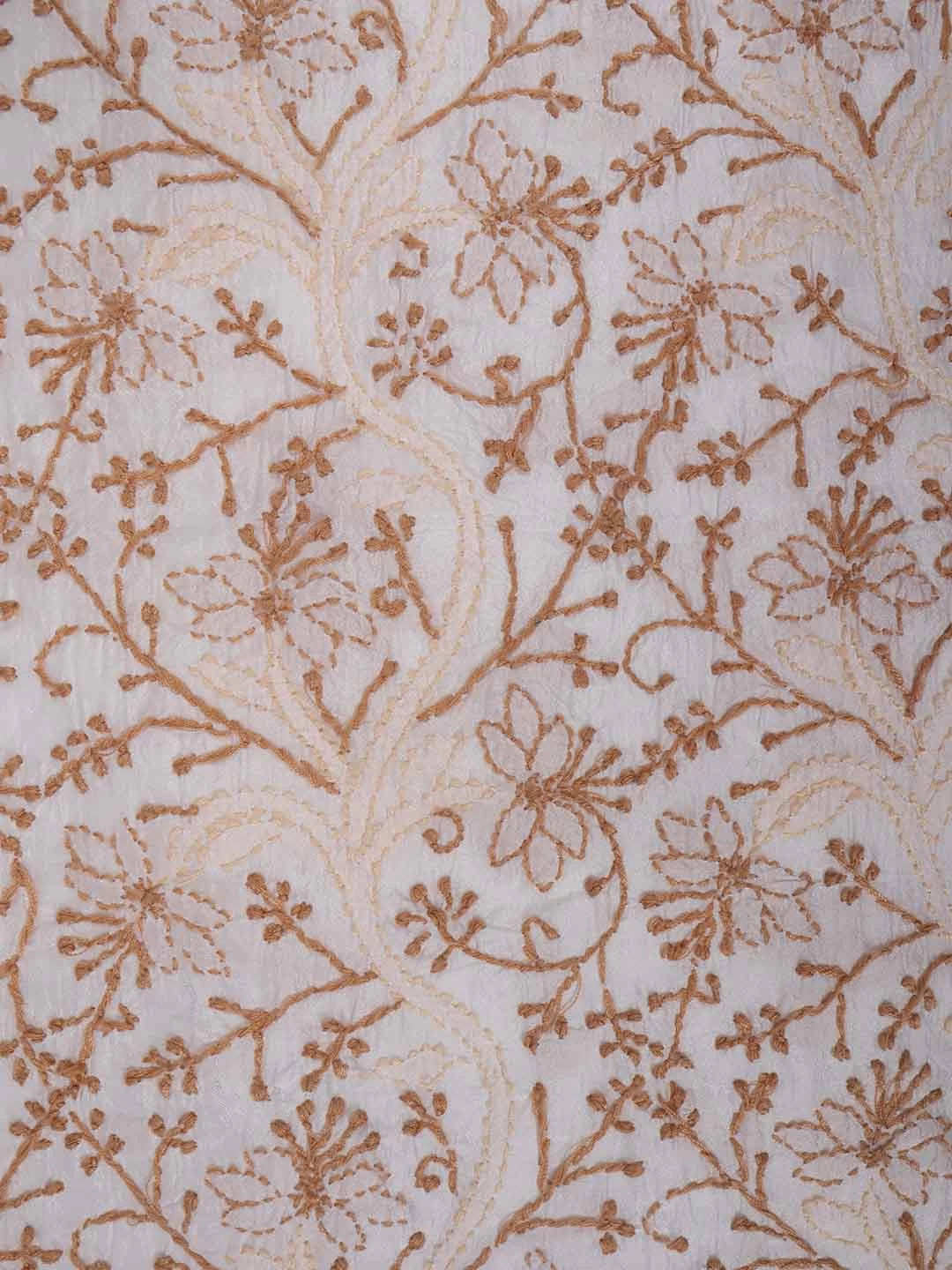Ada Hand Embroidered Cream Silk Lucknowi Chikankari Unstitched Kurta Piece 01A235603