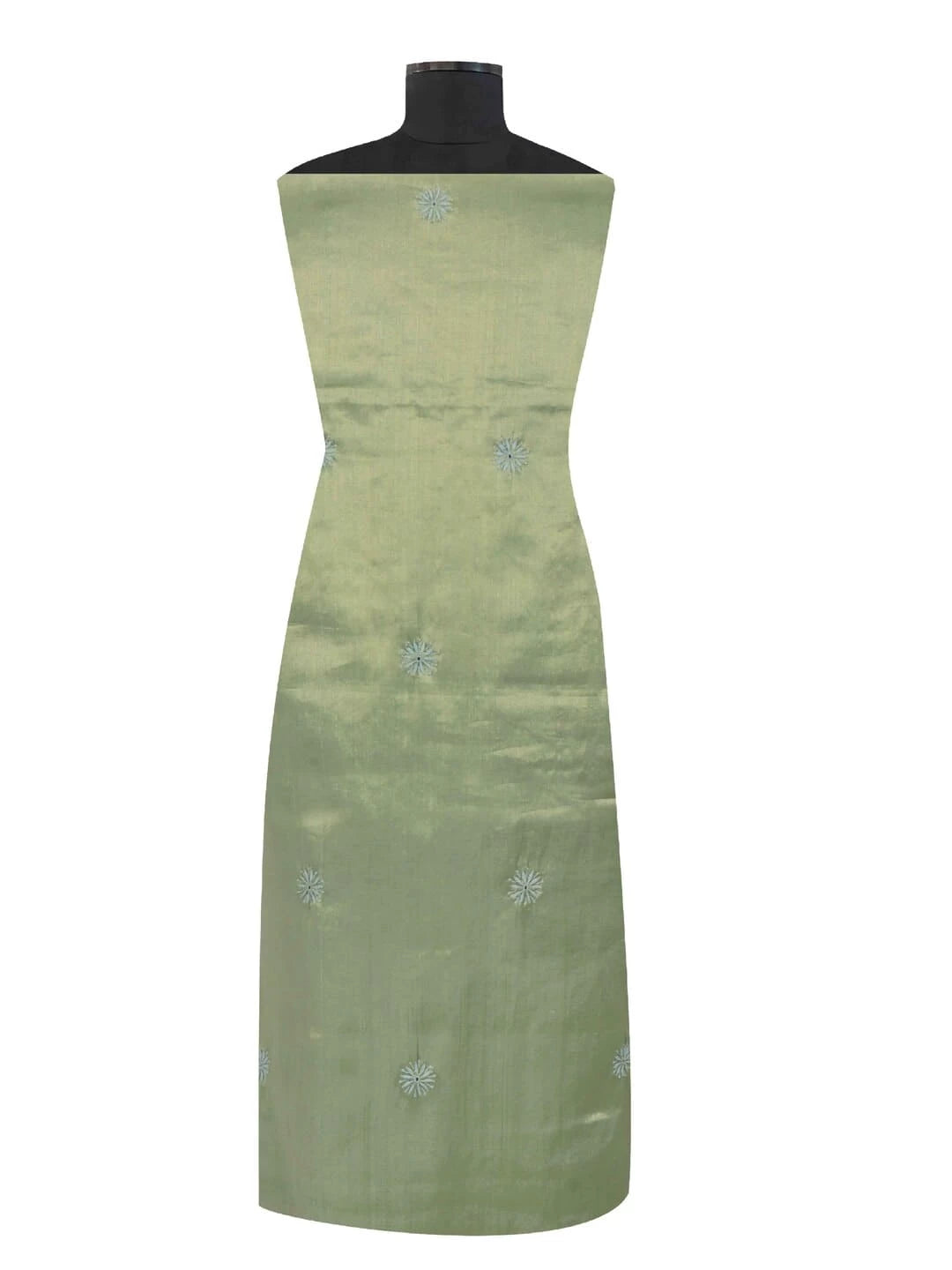 Ada Hand Embroidered Mehandi Green Tissue Lucknowi Chikankari Unstitched Kurta Piece 01A197566