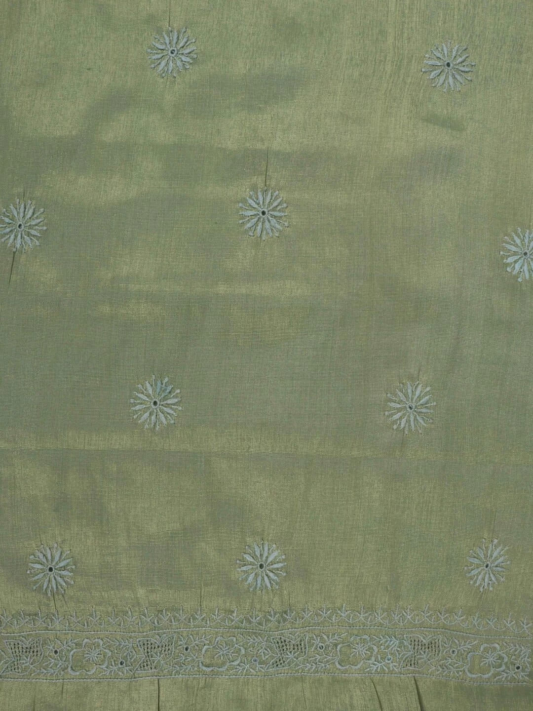 Ada Hand Embroidered Mehandi Green Tissue Lucknowi Chikankari Unstitched Kurta Piece 01A197566
