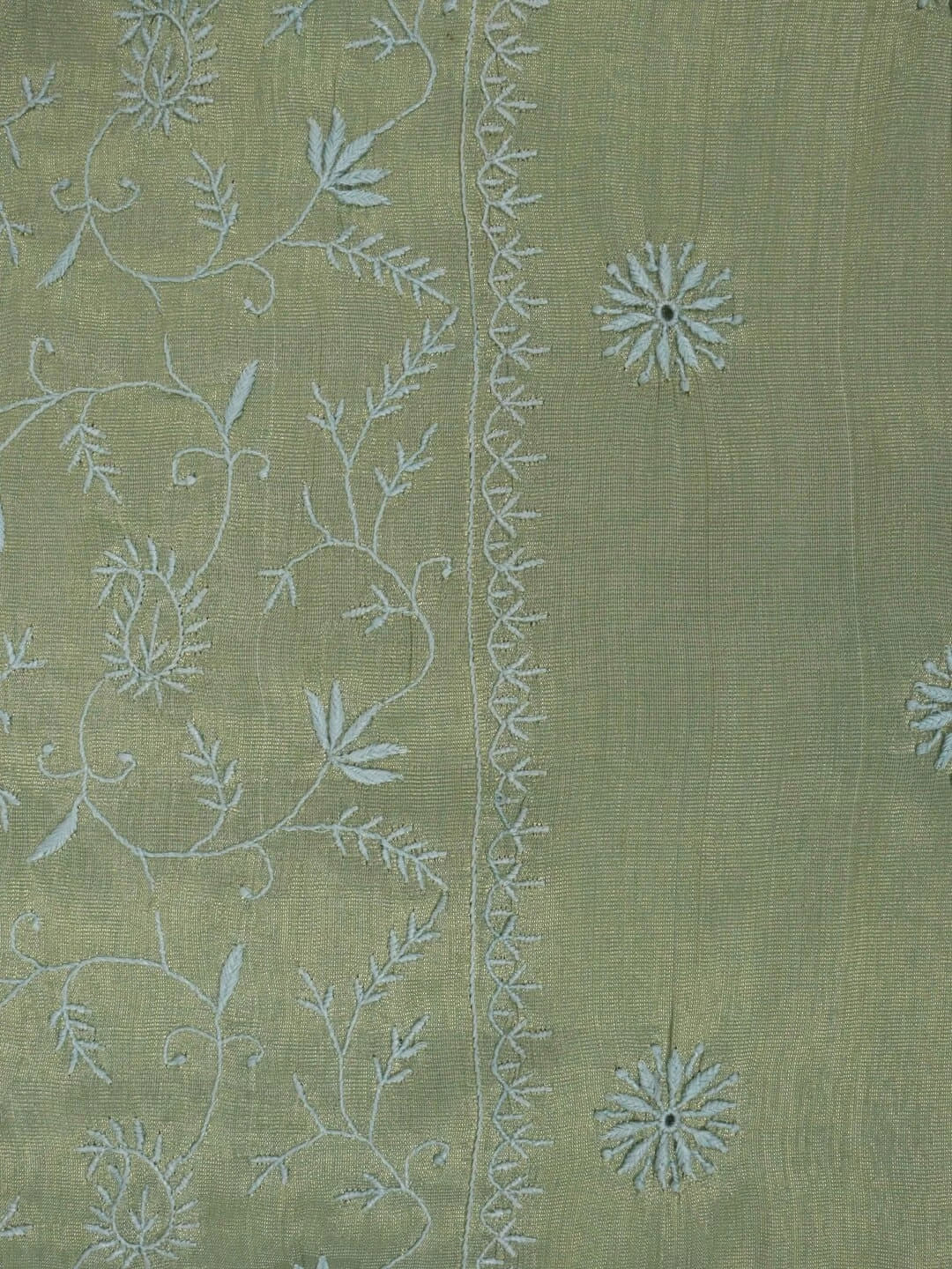 Ada Hand Embroidered Mehandi Green Tissue Lucknowi Chikankari Unstitched Kurta Piece 01A197566