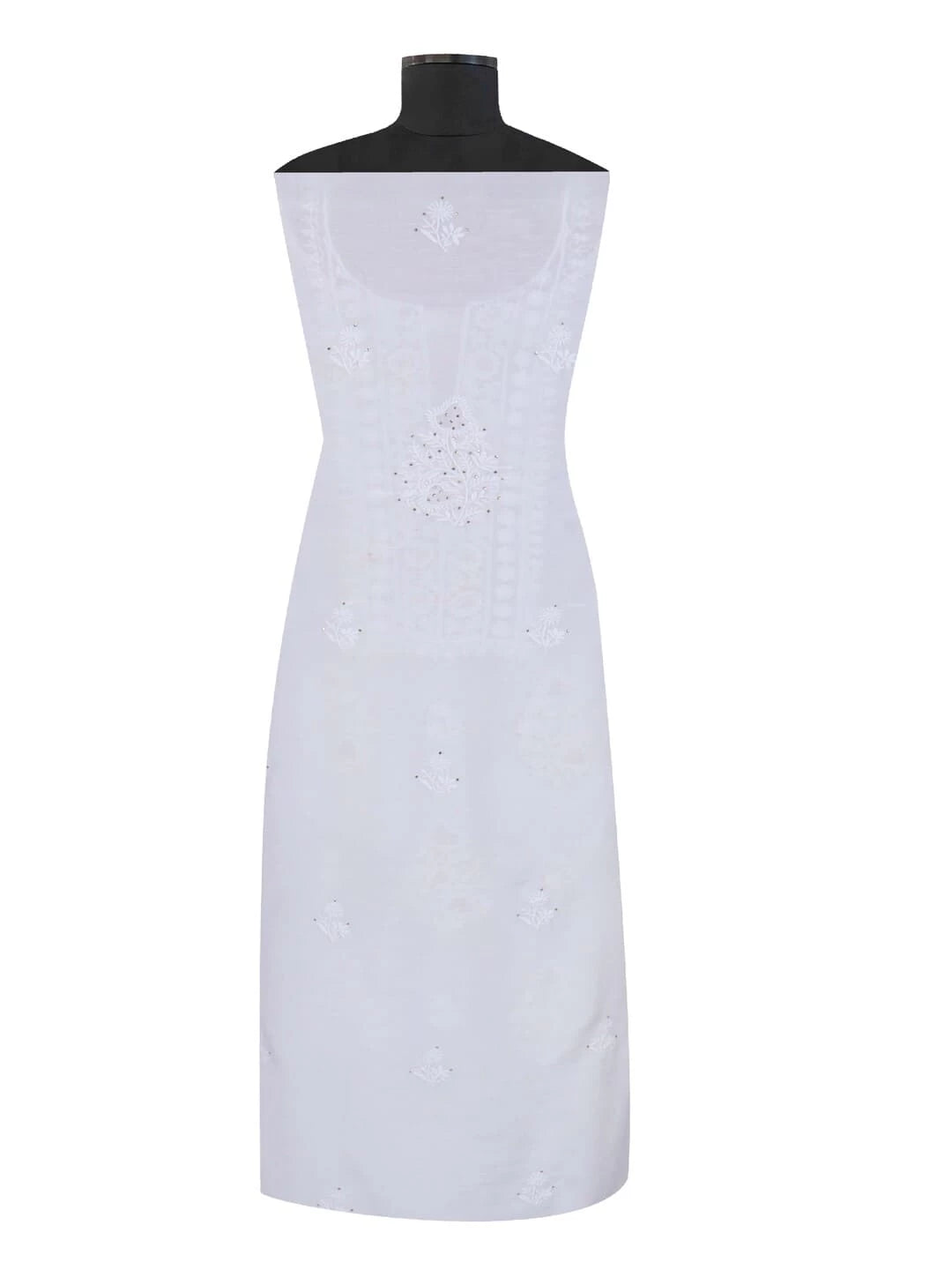 Ada Hand Embroidered White Muslin Lucknowi Chikankari Unstitched Kurta Piece With Muqaish Work 01A167520