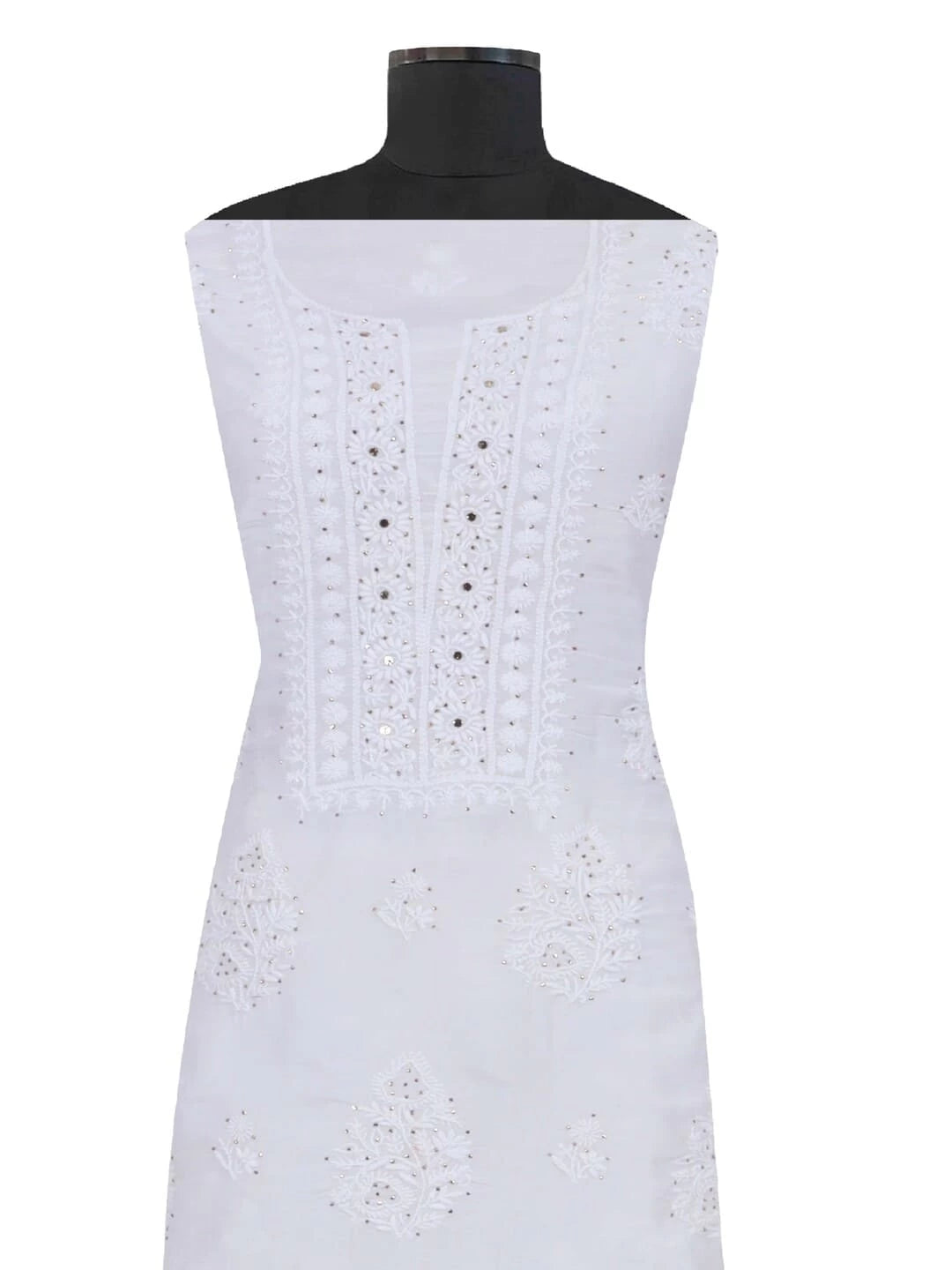 Ada Hand Embroidered White Muslin Lucknowi Chikankari Unstitched Kurta Piece With Muqaish Work 01A167520