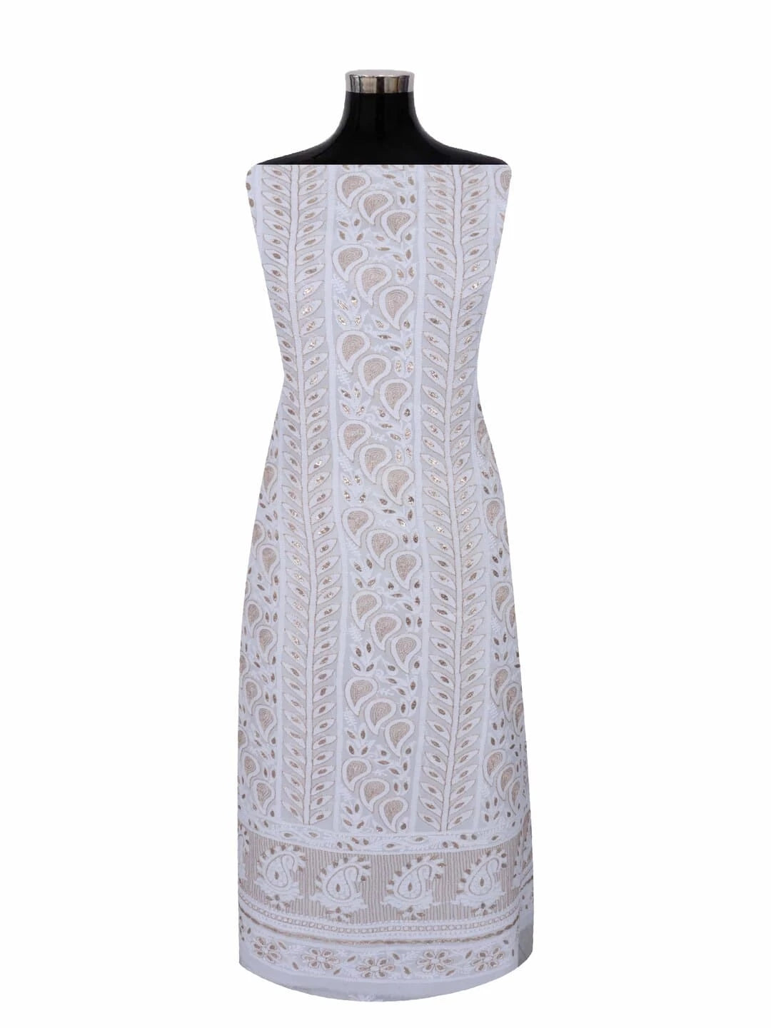 Ada Hand Embroidered White Georgette Lucknowi Chikankari Unstitched Kurta Piece With Gota Patti Work 01A199473