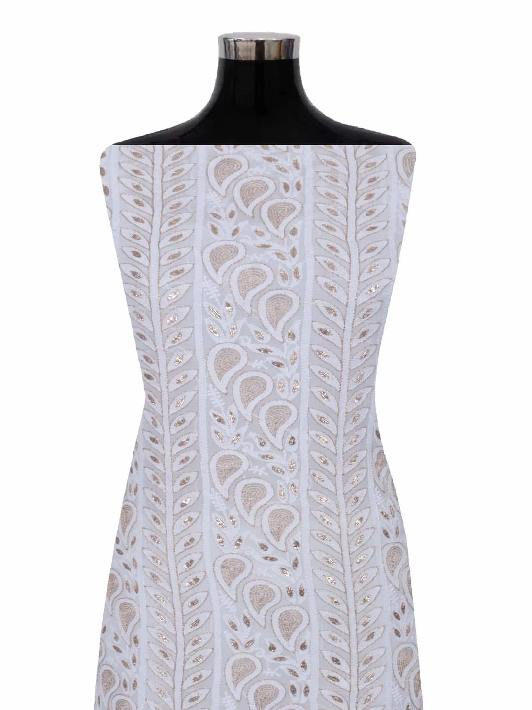 Ada Hand Embroidered White Georgette Lucknowi Chikankari Unstitched Kurta Piece With Gota Patti Work 01A199473