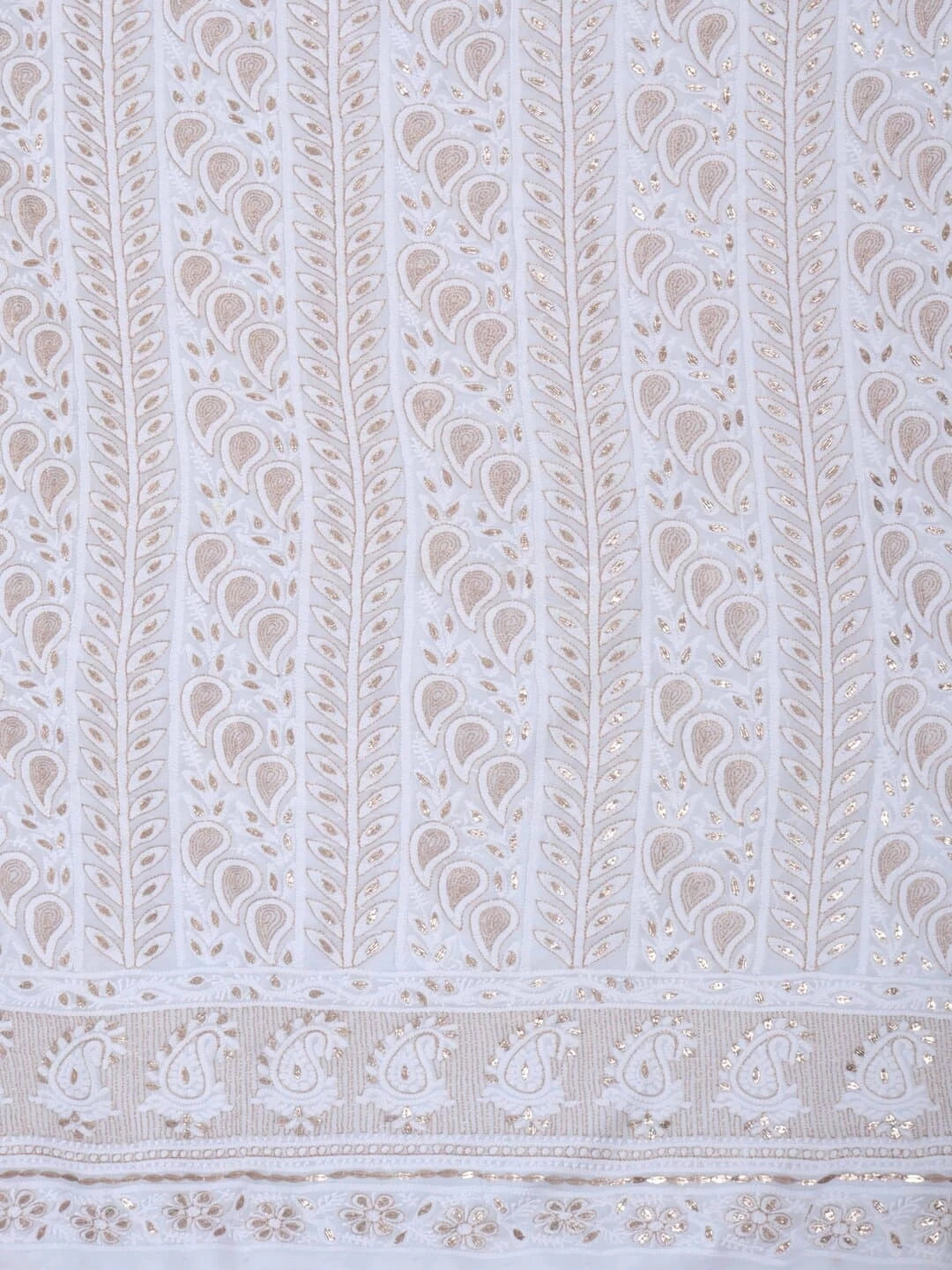 Ada Hand Embroidered White Georgette Lucknowi Chikankari Unstitched Kurta Piece With Gota Patti Work 01A199473