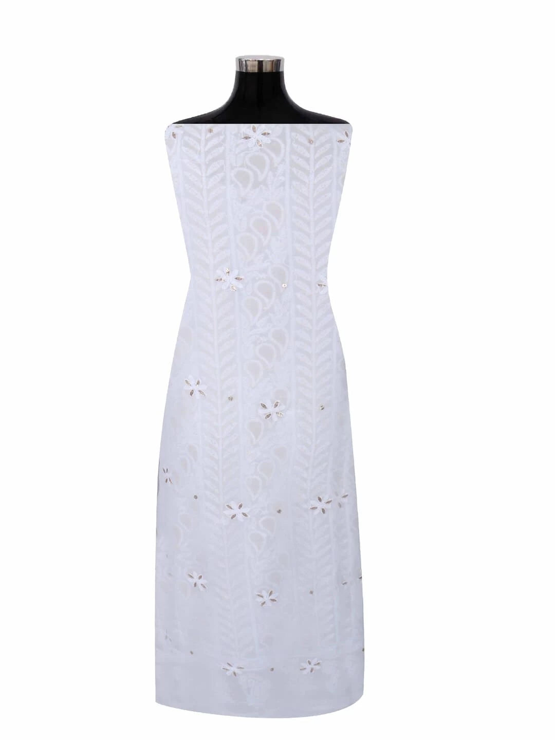 Ada Hand Embroidered White Georgette Lucknowi Chikankari Unstitched Kurta Piece With Gota Patti Work 01A199473