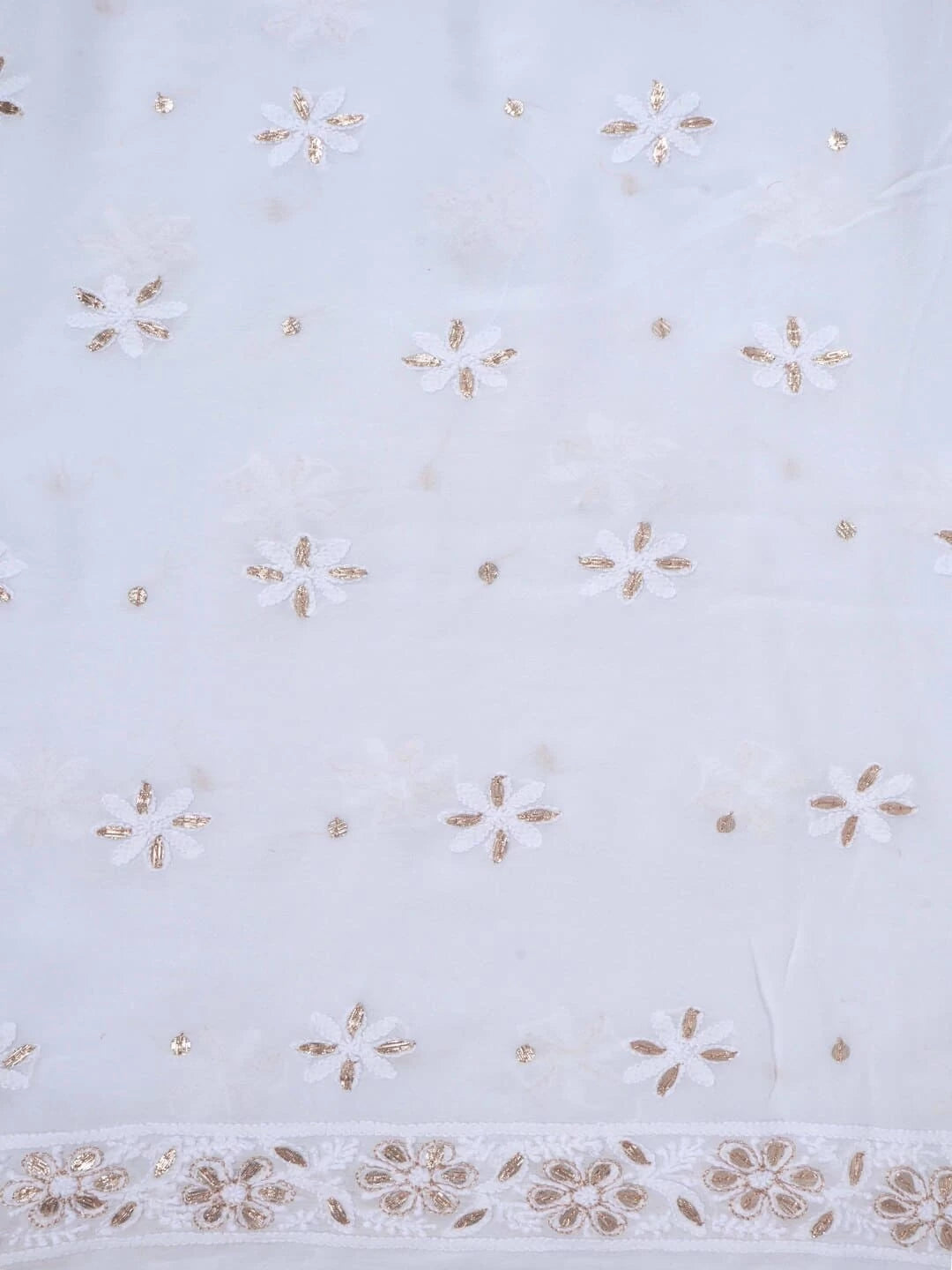 Ada Hand Embroidered White Georgette Lucknowi Chikankari Unstitched Kurta Piece With Gota Patti Work 01A199473