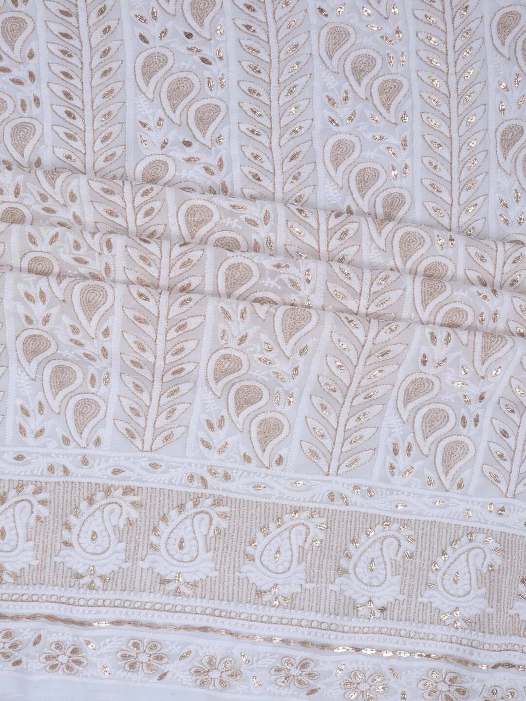 Ada Hand Embroidered White Georgette Lucknowi Chikankari Unstitched Kurta Piece With Gota Patti Work 01A199473