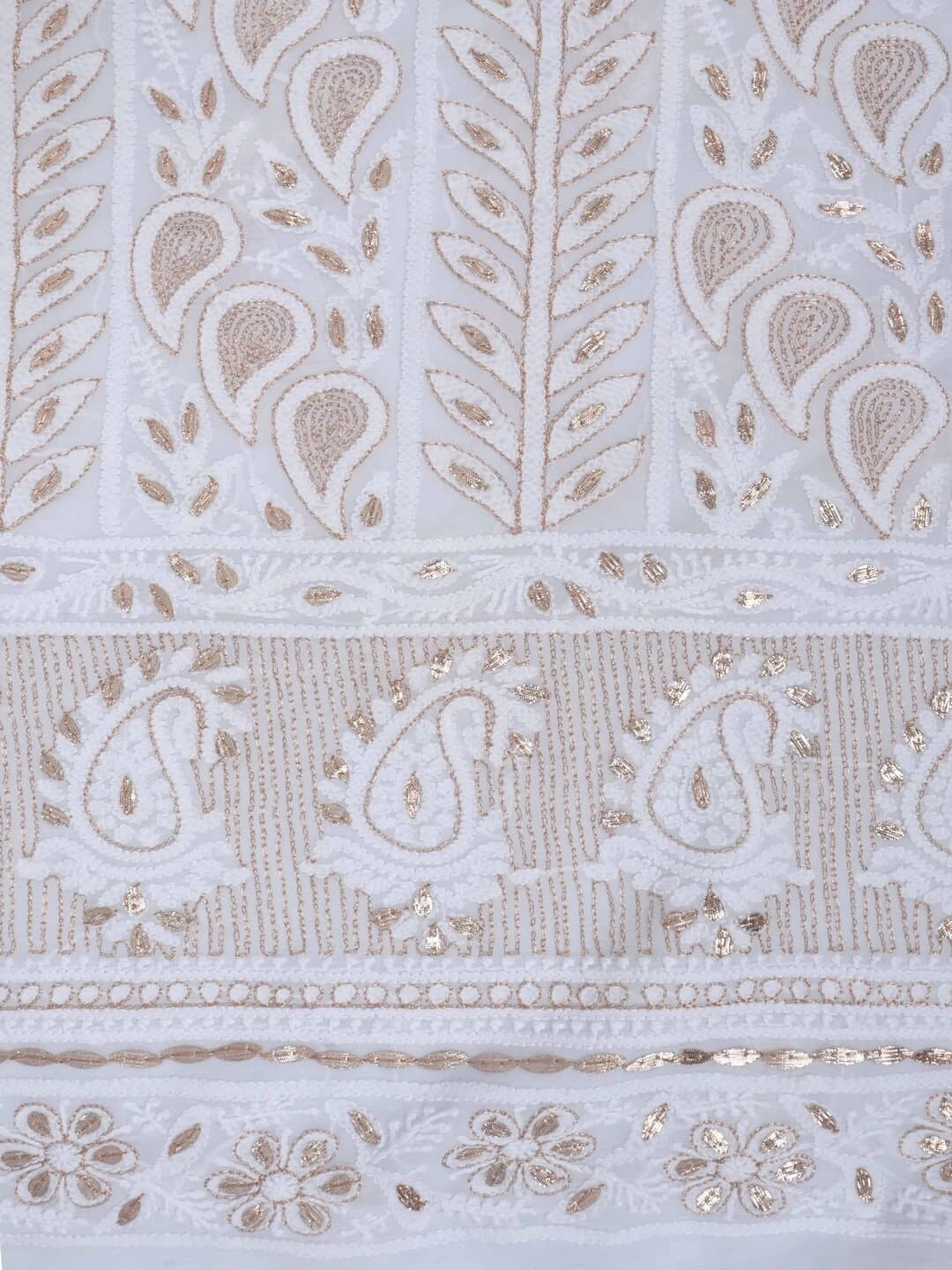 Ada Hand Embroidered White Georgette Lucknowi Chikankari Unstitched Kurta Piece With Gota Patti Work 01A199473