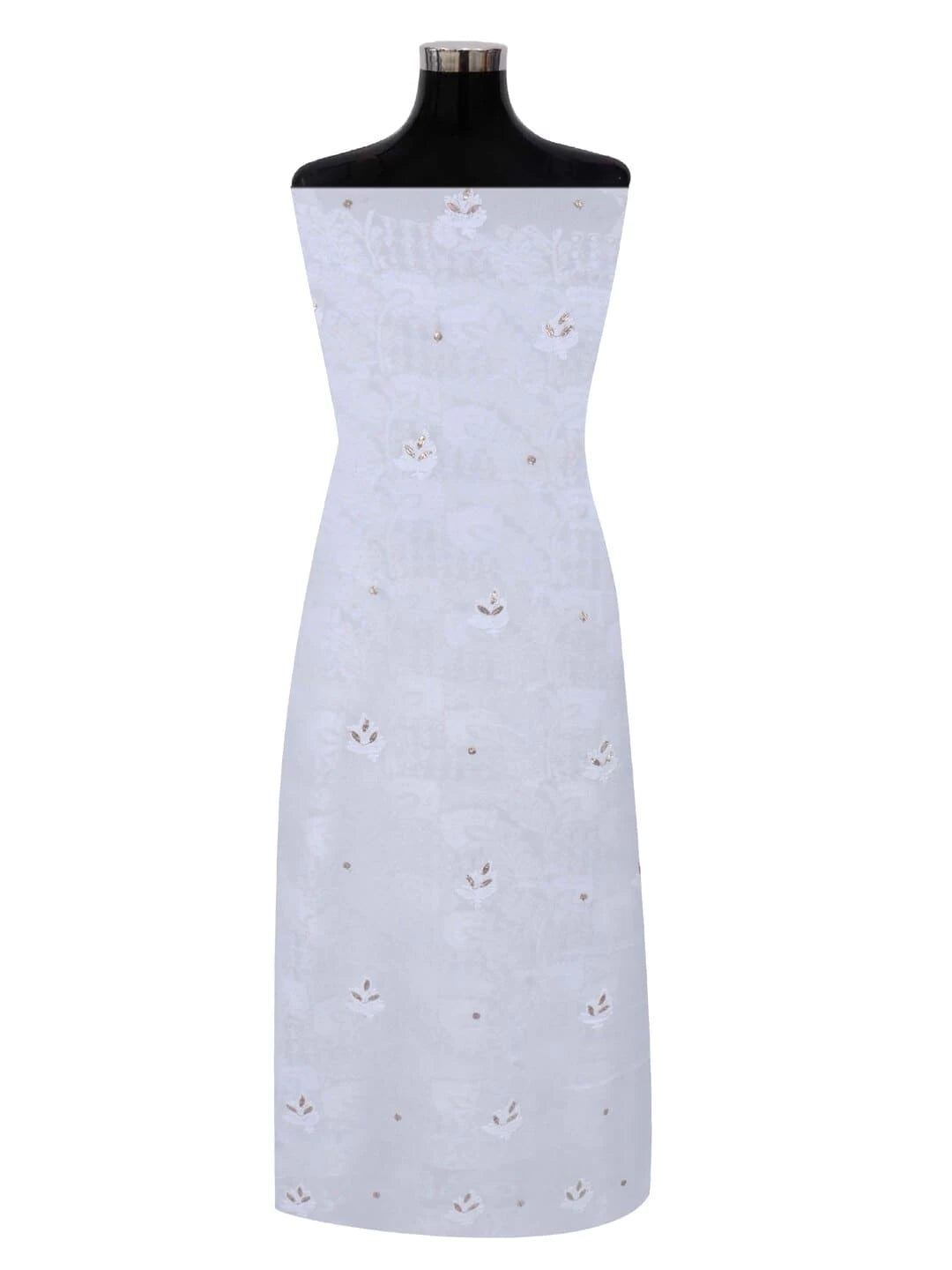 Ada Hand Embroidered White Georgette Lucknowi Chikankari Unstitched Kurta Piece With Pearl Work 01A150917