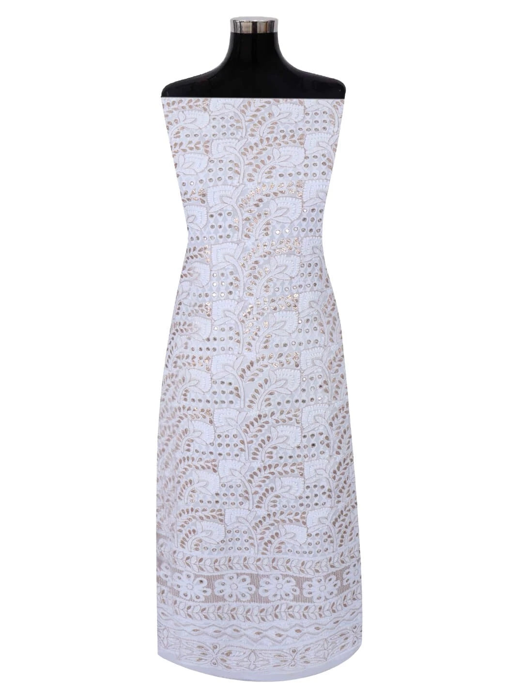 Ada Hand Embroidered White Georgette Lucknowi Chikankari Unstitched Kurta Piece With Pearl Work 01A150917