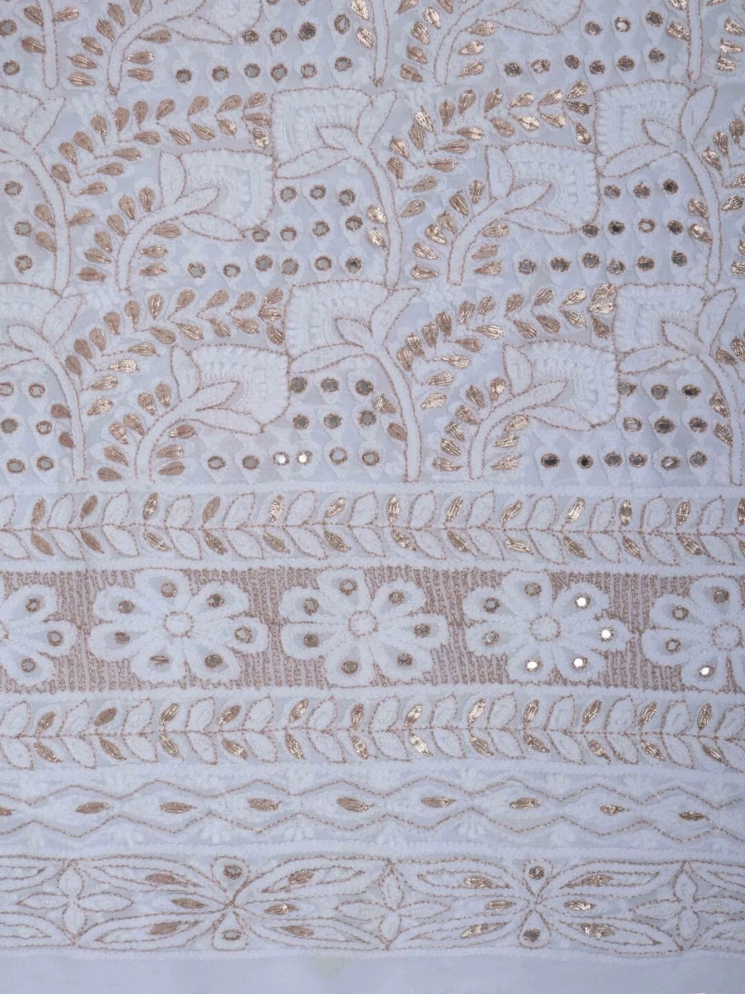 Ada Hand Embroidered White Georgette Lucknowi Chikankari Unstitched Kurta Piece With Pearl Work 01A150917