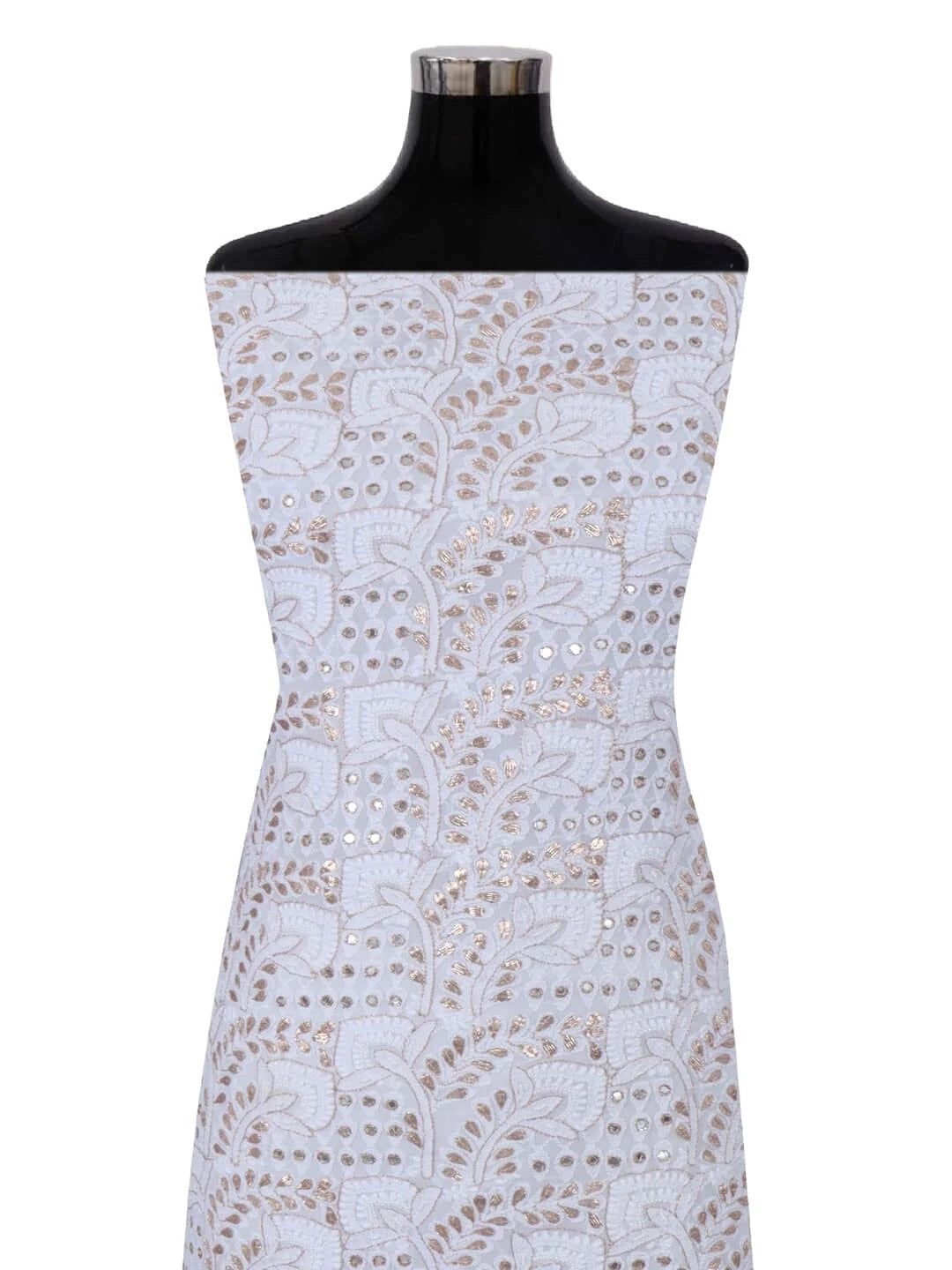 Ada Hand Embroidered White Georgette Lucknowi Chikankari Unstitched Kurta Piece With Pearl Work 01A150917