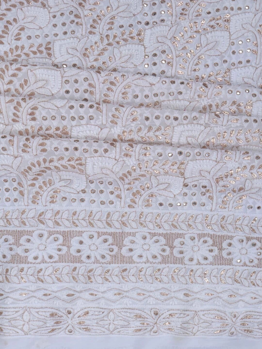 Ada Hand Embroidered White Georgette Lucknowi Chikankari Unstitched Kurta Piece With Pearl Work 01A150917