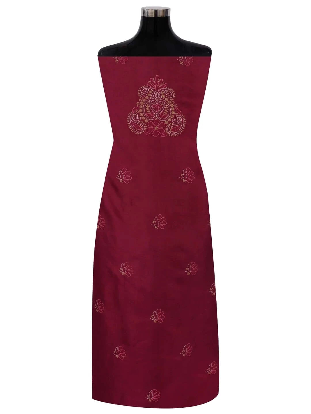 Ada Hand Embroidered Maroon Silk Lucknowi Chikankari Unstitched Kurta Piece 01A235598