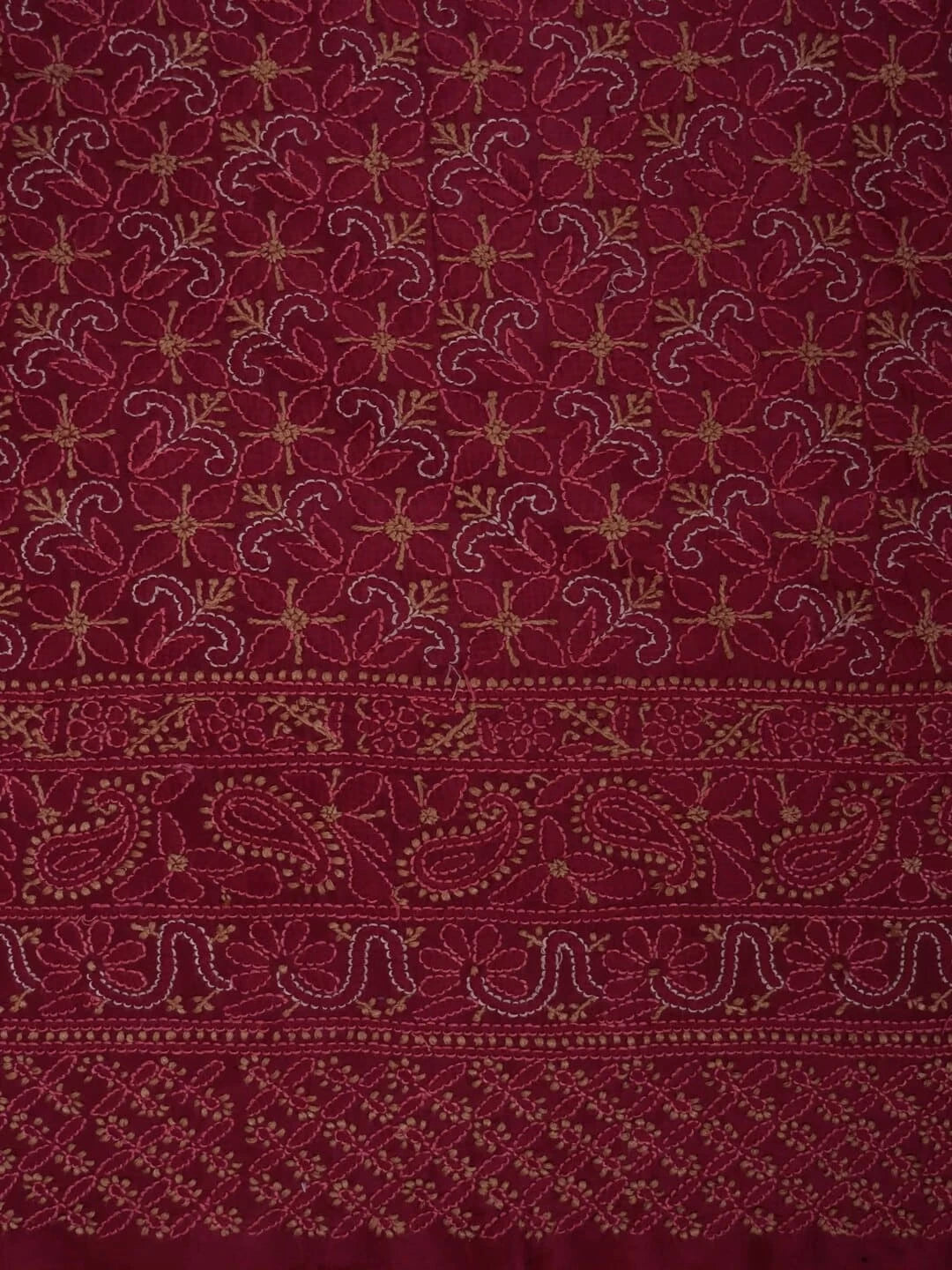 Ada Hand Embroidered Maroon Silk Lucknowi Chikankari Unstitched Kurta Piece 01A235598