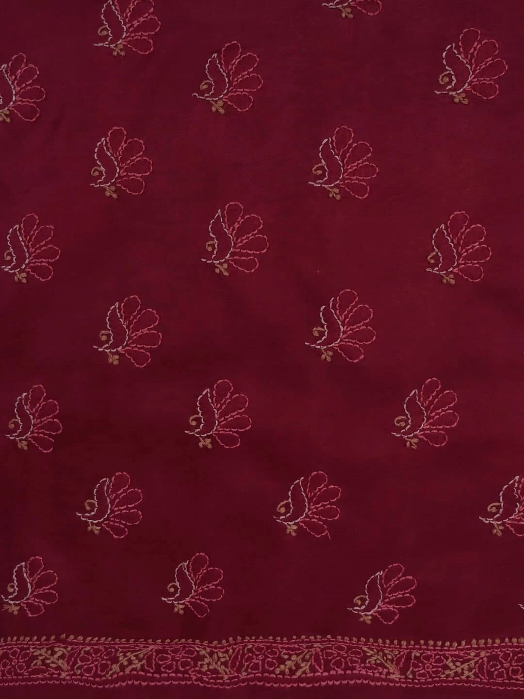 Ada Hand Embroidered Maroon Silk Lucknowi Chikankari Unstitched Kurta Piece 01A235598