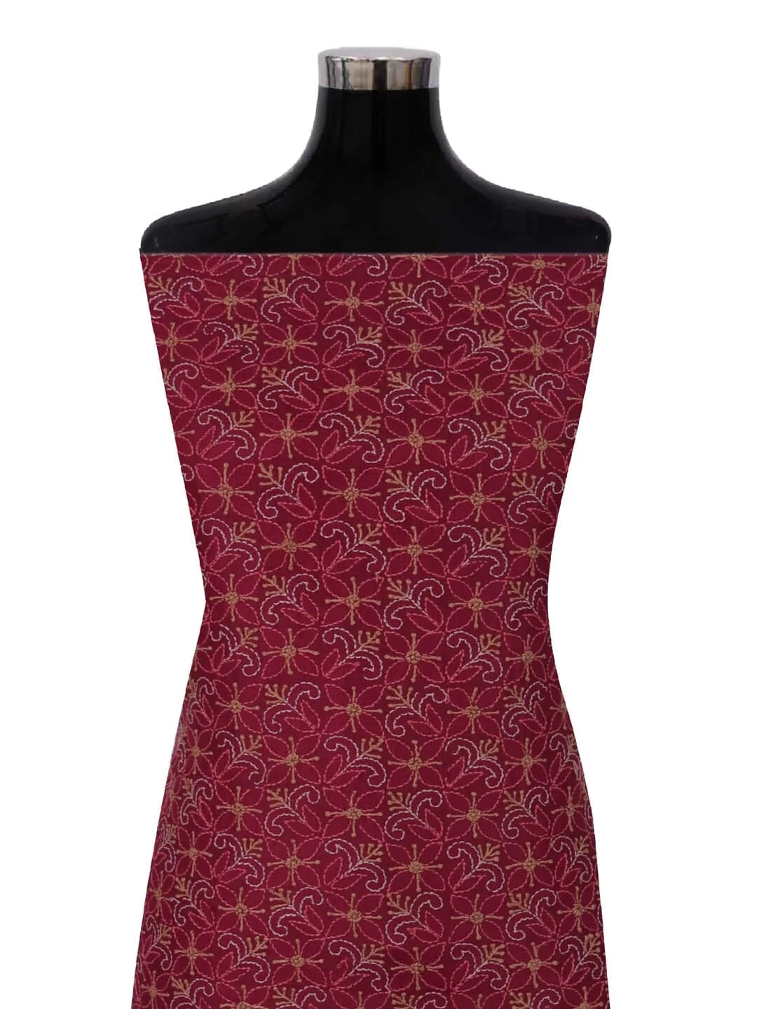 Ada Hand Embroidered Maroon Silk Lucknowi Chikankari Unstitched Kurta Piece 01A235598