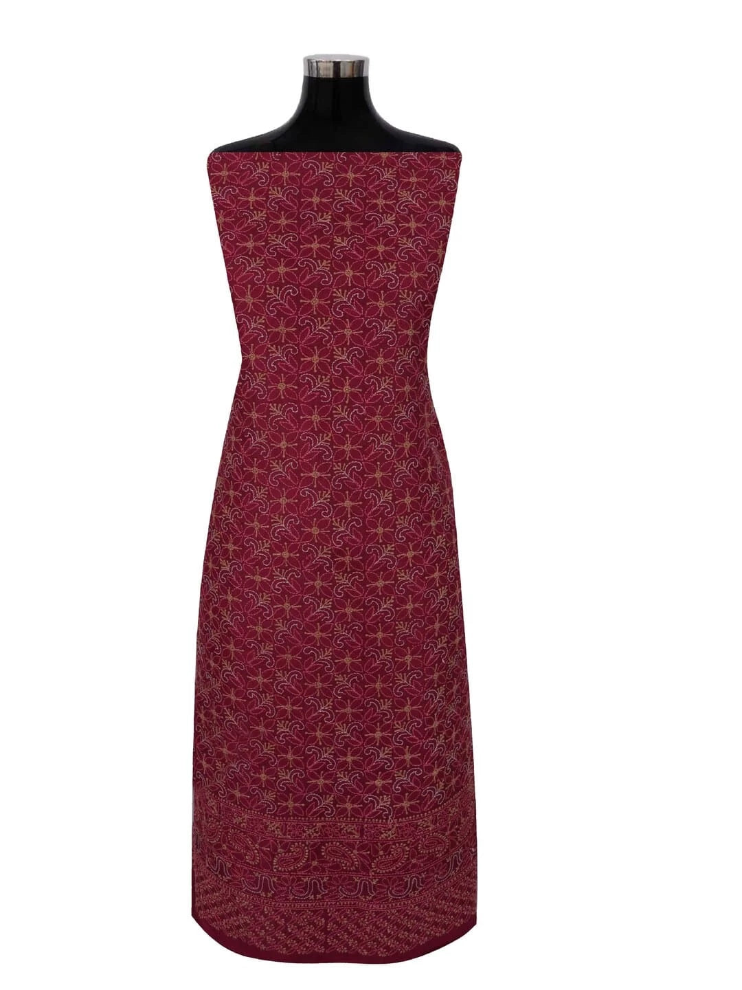 Ada Hand Embroidered Maroon Silk Lucknowi Chikankari Unstitched Kurta Piece 01A235598