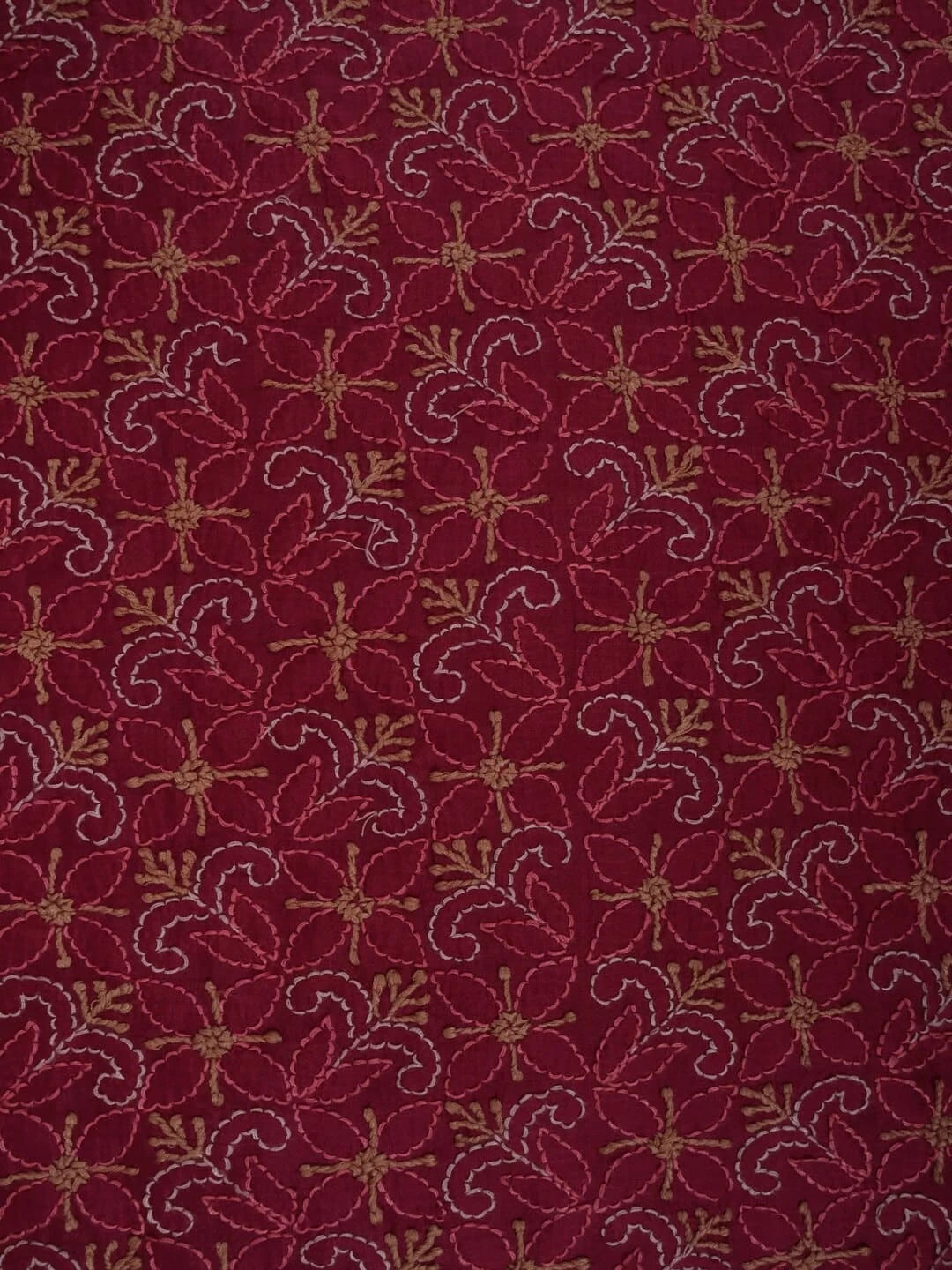 Ada Hand Embroidered Maroon Silk Lucknowi Chikankari Unstitched Kurta Piece 01A235598
