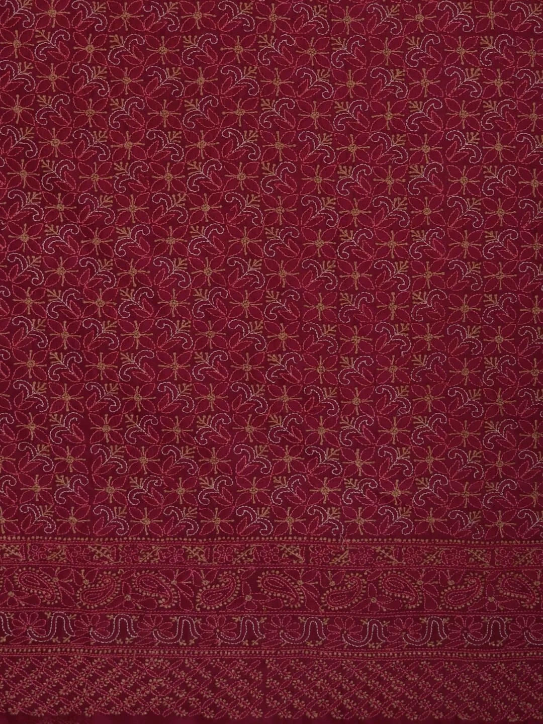 Ada Hand Embroidered Maroon Silk Lucknowi Chikankari Unstitched Kurta Piece 01A235598