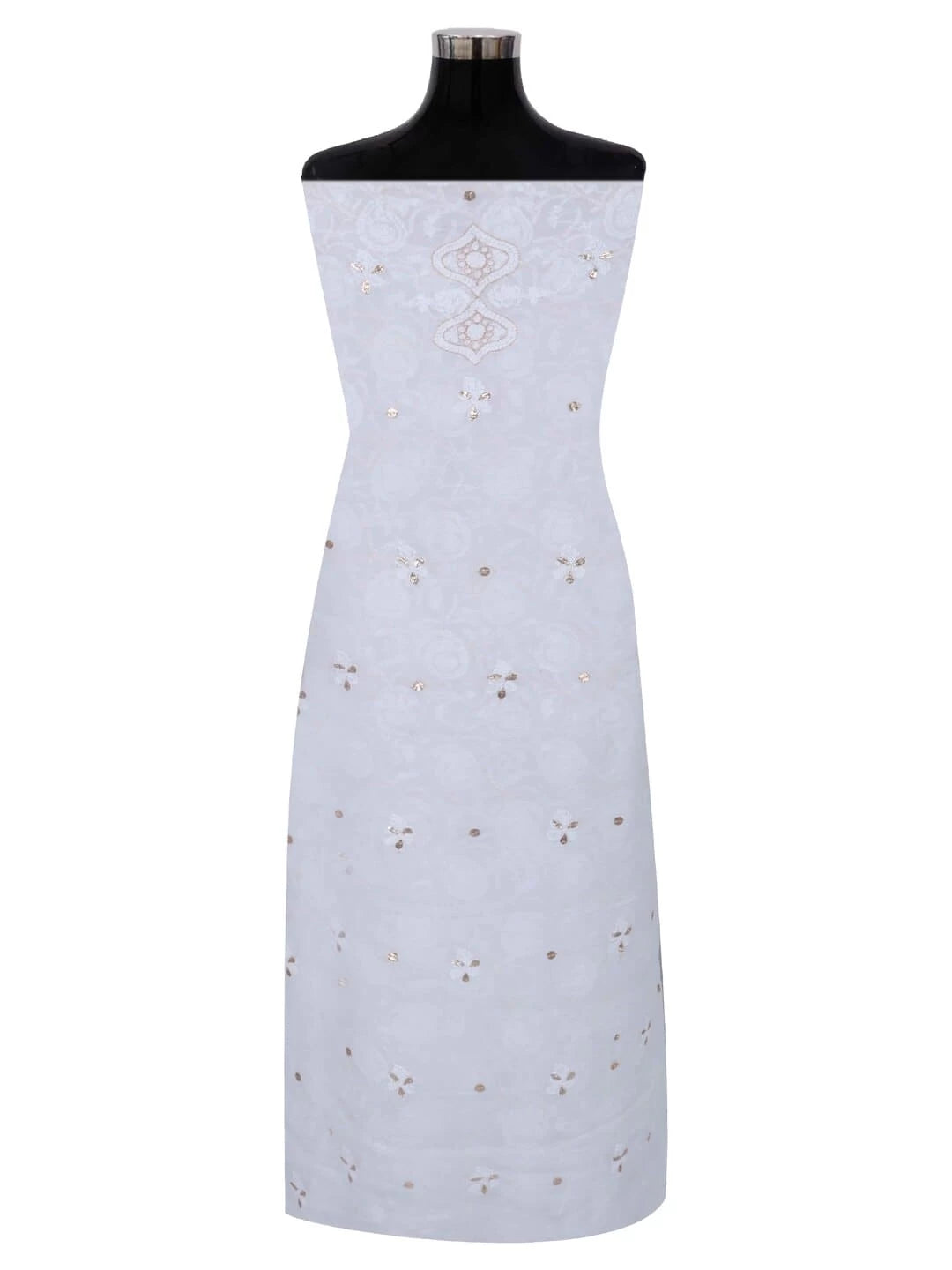 Ada Hand Embroidered White Georgette Lucknowi Chikankari Unstitched Kurta Piece With Gota Patti Work 01A199474