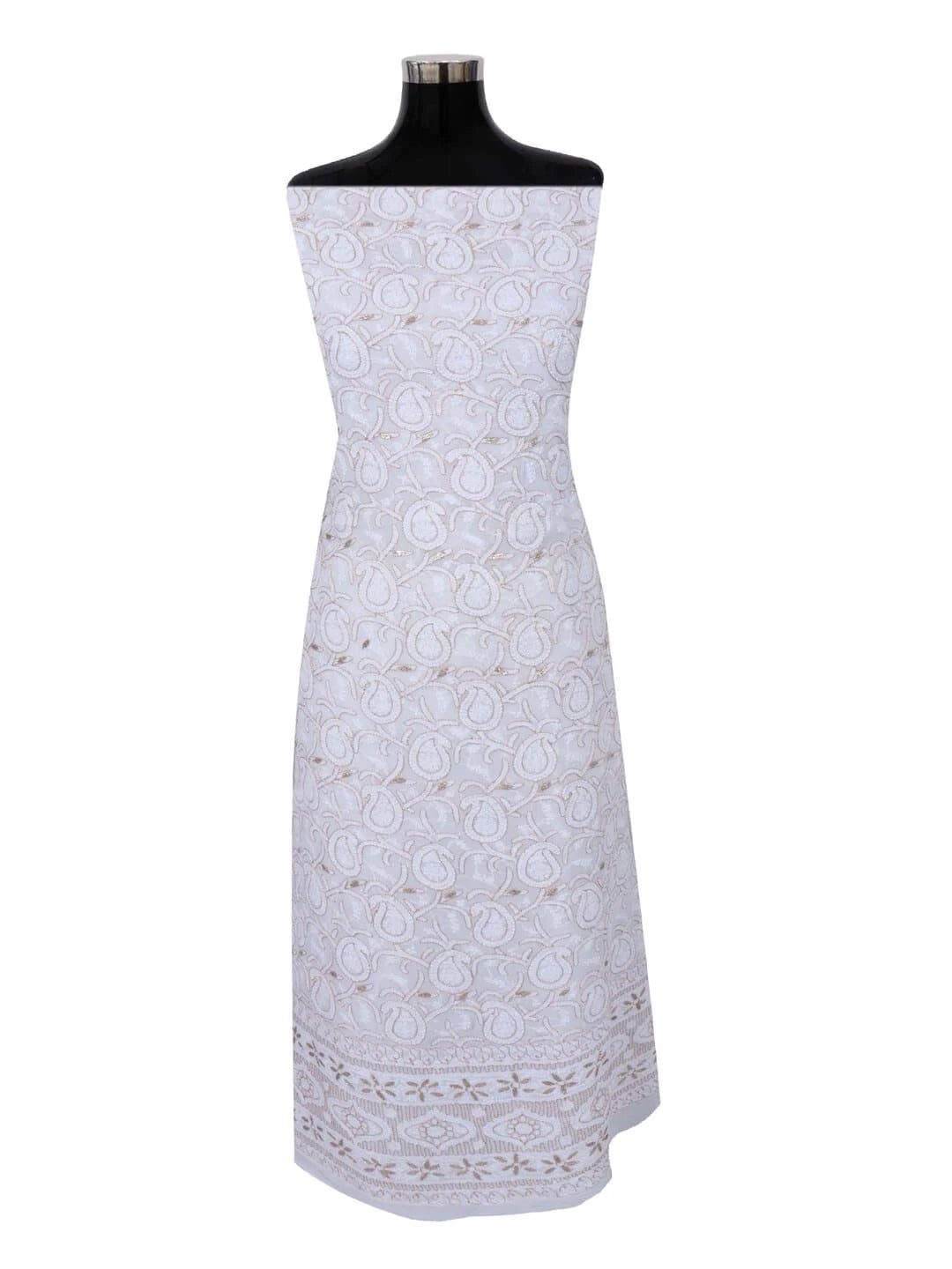 Ada Hand Embroidered White Georgette Lucknowi Chikankari Unstitched Kurta Piece With Gota Patti Work 01A199474