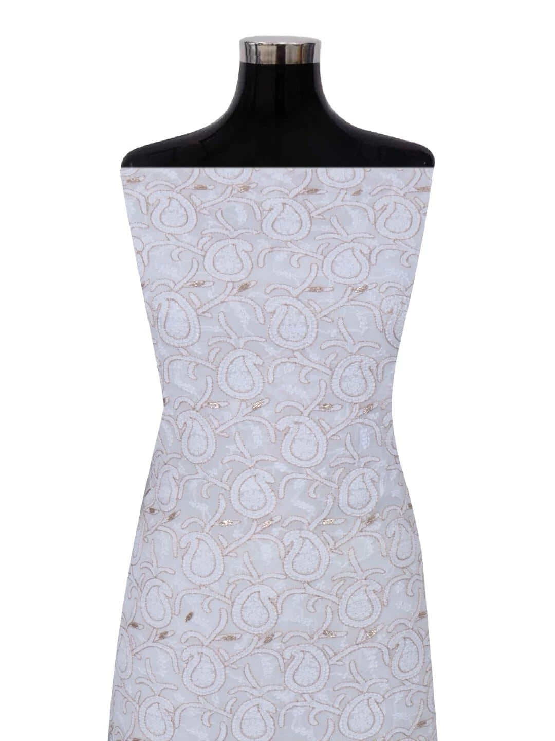 Ada Hand Embroidered White Georgette Lucknowi Chikankari Unstitched Kurta Piece With Gota Patti Work 01A199474