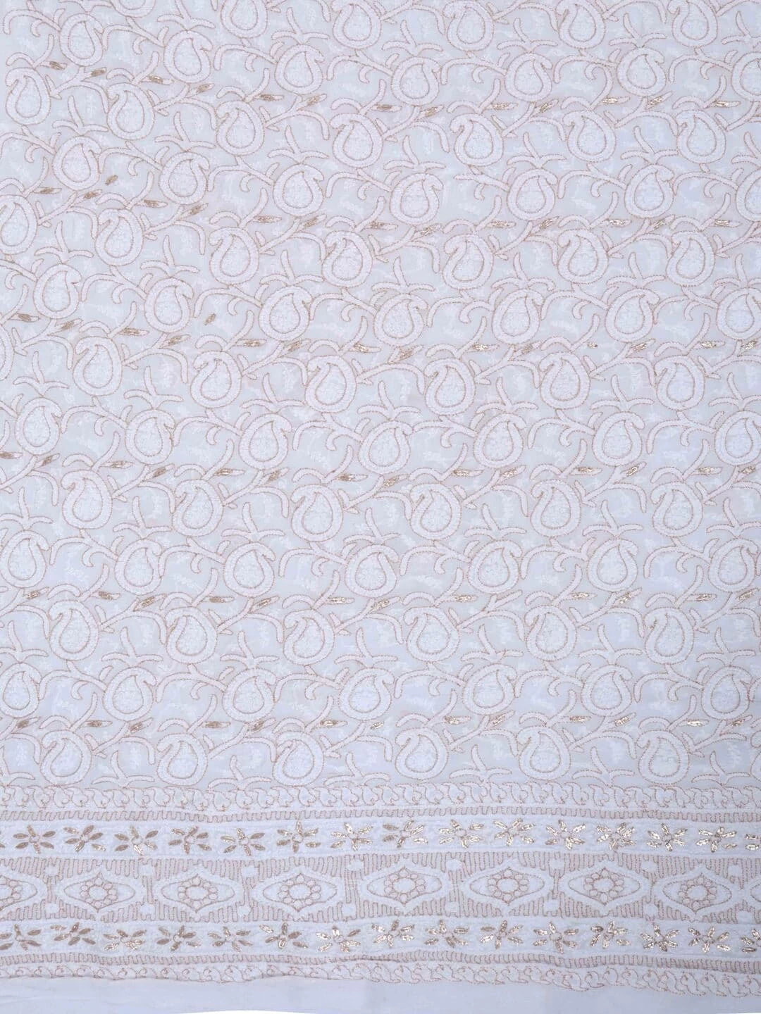 Ada Hand Embroidered White Georgette Lucknowi Chikankari Unstitched Kurta Piece With Gota Patti Work 01A199474