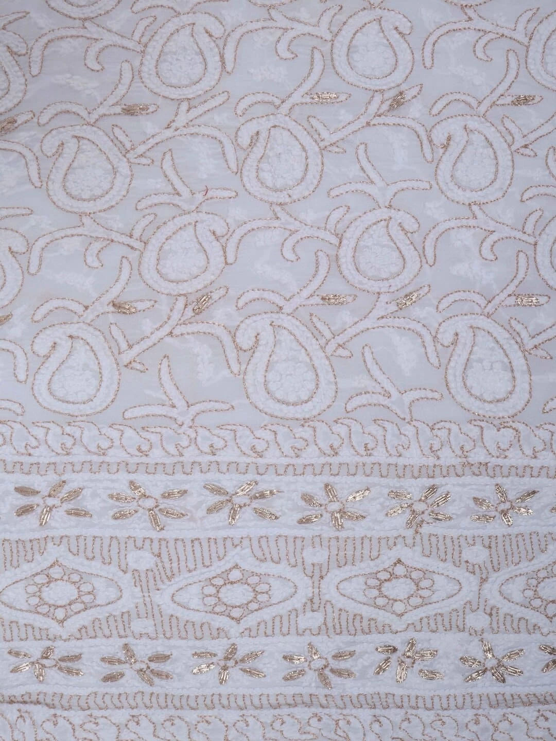 Ada Hand Embroidered White Georgette Lucknowi Chikankari Unstitched Kurta Piece With Gota Patti Work 01A199474