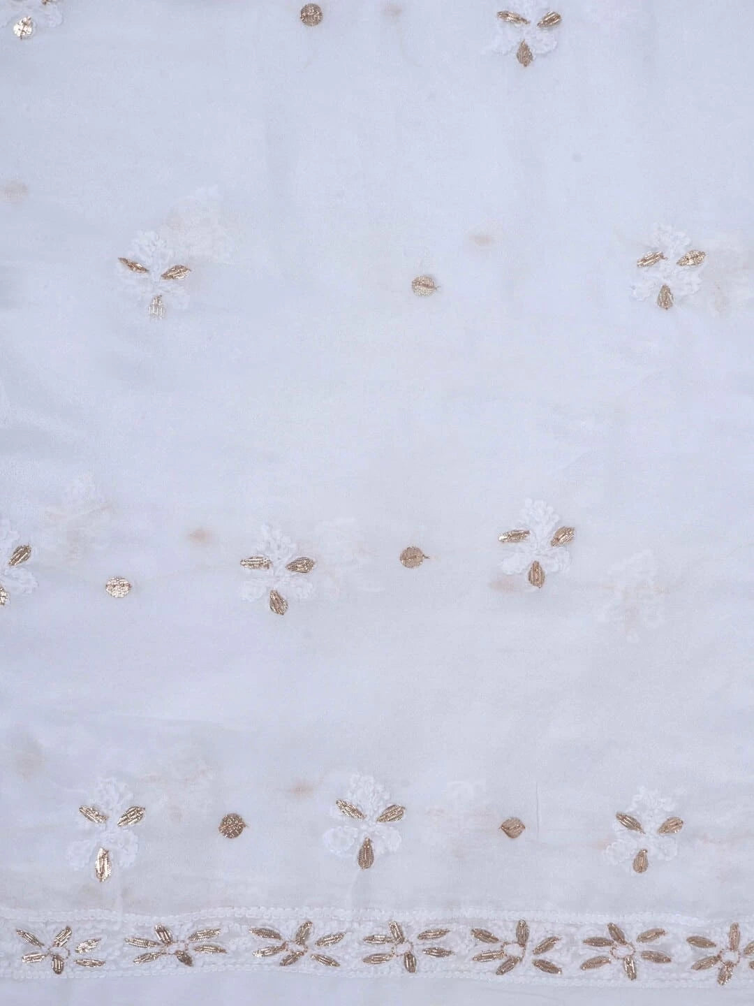 Ada Hand Embroidered White Georgette Lucknowi Chikankari Unstitched Kurta Piece With Gota Patti Work 01A199474