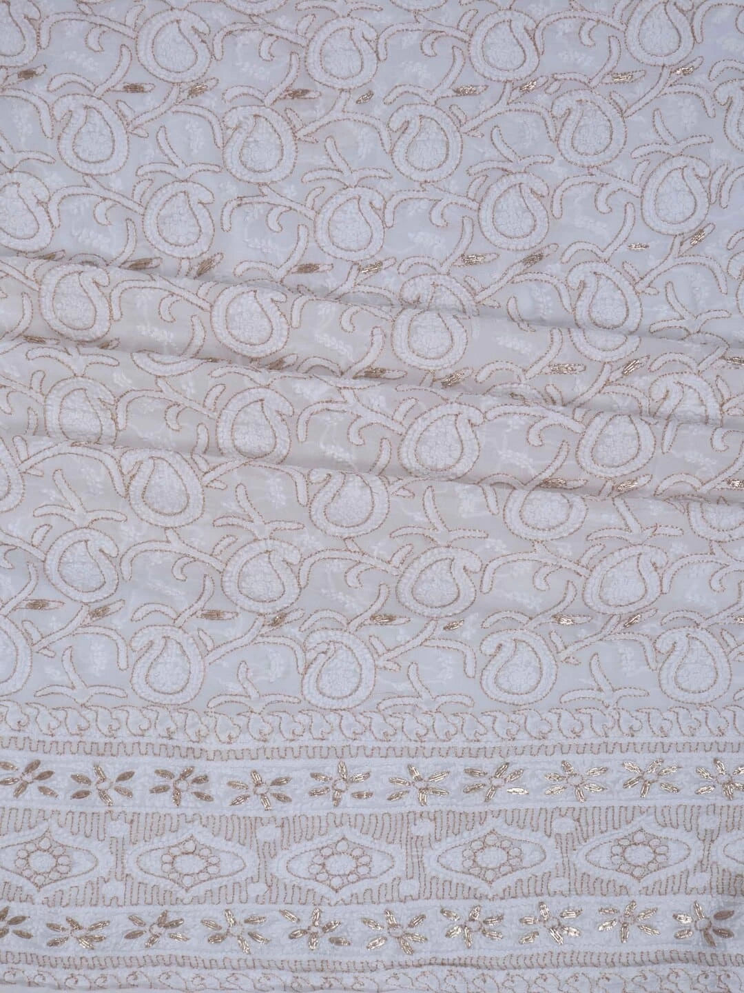 Ada Hand Embroidered White Georgette Lucknowi Chikankari Unstitched Kurta Piece With Gota Patti Work 01A199474