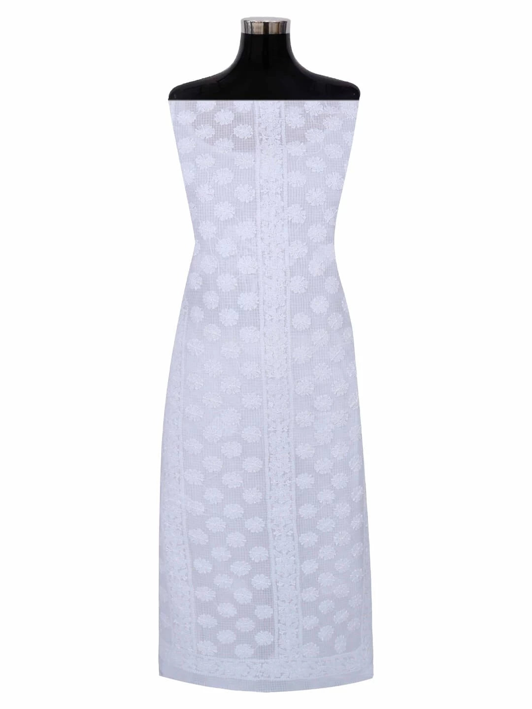 Ada Hand Embroidered White Kota Lucknowi Chikankari Unstitched Kurta Piece 01A172702