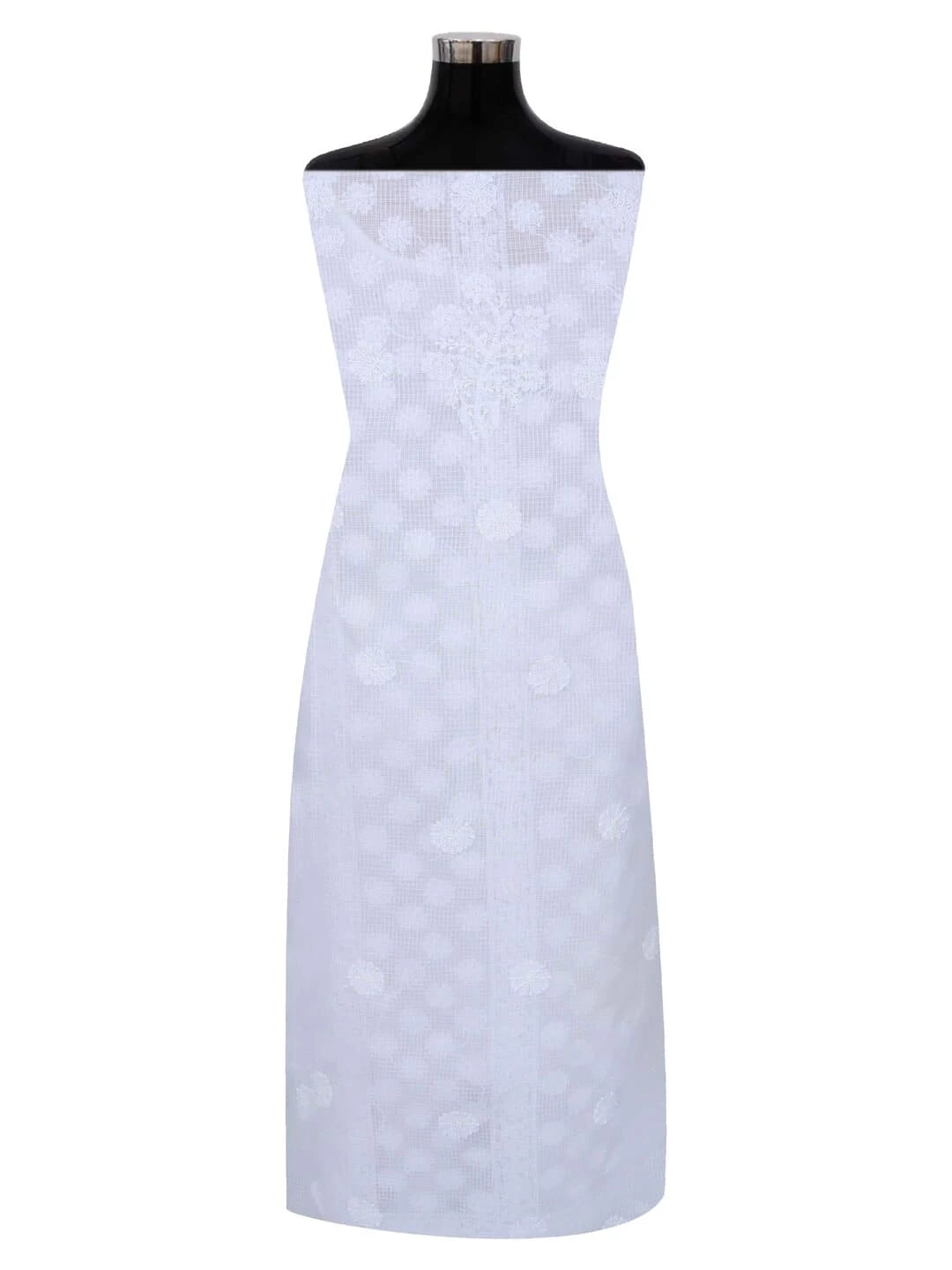 Ada Hand Embroidered White Kota Lucknowi Chikankari Unstitched Kurta Piece 01A172702