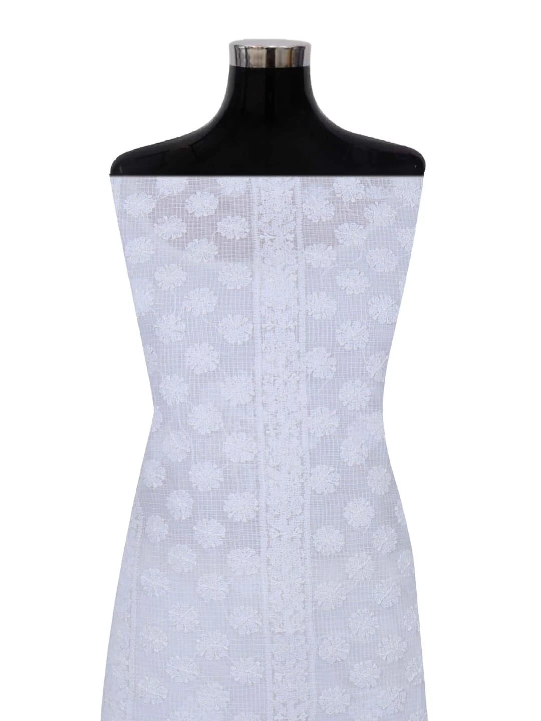 Ada Hand Embroidered White Kota Lucknowi Chikankari Unstitched Kurta Piece 01A172702