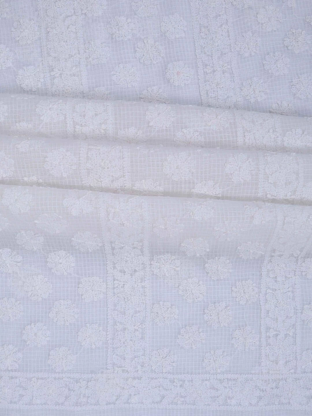 Ada Hand Embroidered White Kota Lucknowi Chikankari Unstitched Kurta Piece 01A172702