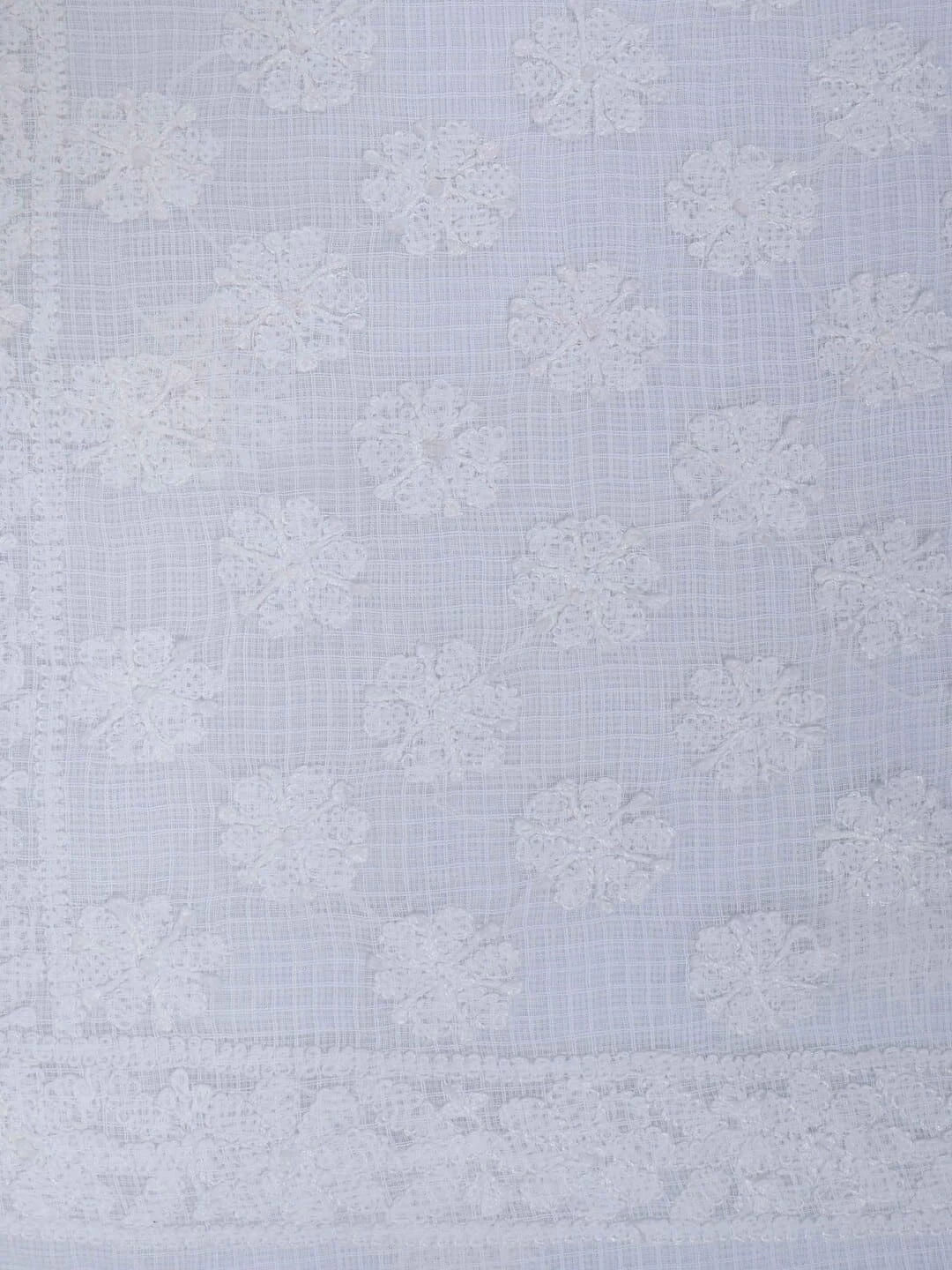 Ada Hand Embroidered White Kota Lucknowi Chikankari Unstitched Kurta Piece 01A172702