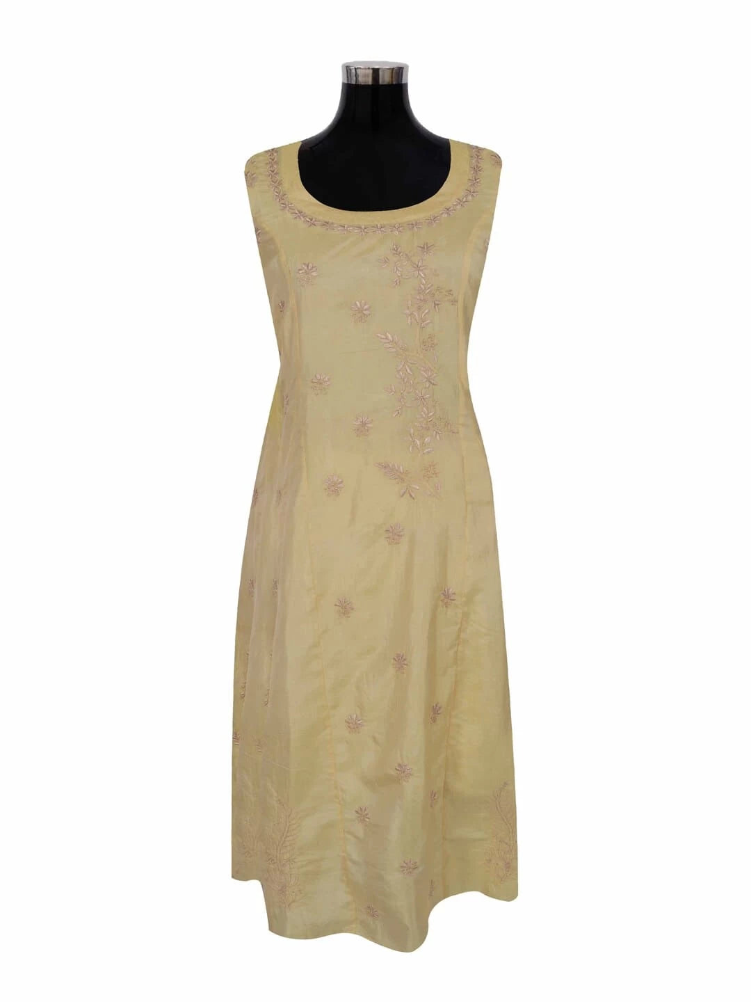 Ada Hand Embroidered Light Yellow Silk Lucknowi Chikankari Semi-Stitched Kurta Piece A623480