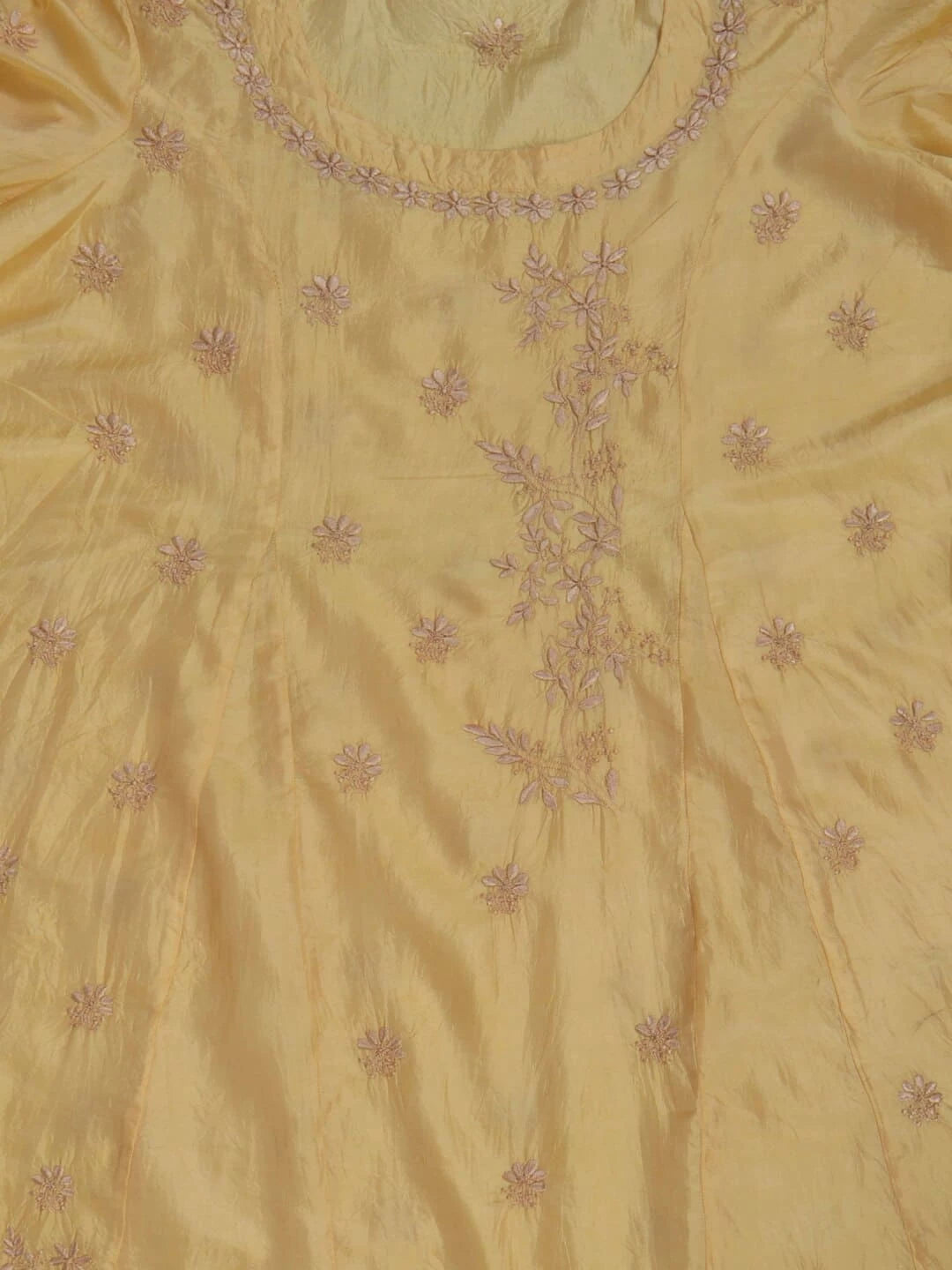 Ada Hand Embroidered Light Yellow Silk Lucknowi Chikankari Semi-Stitched Kurta Piece A623480