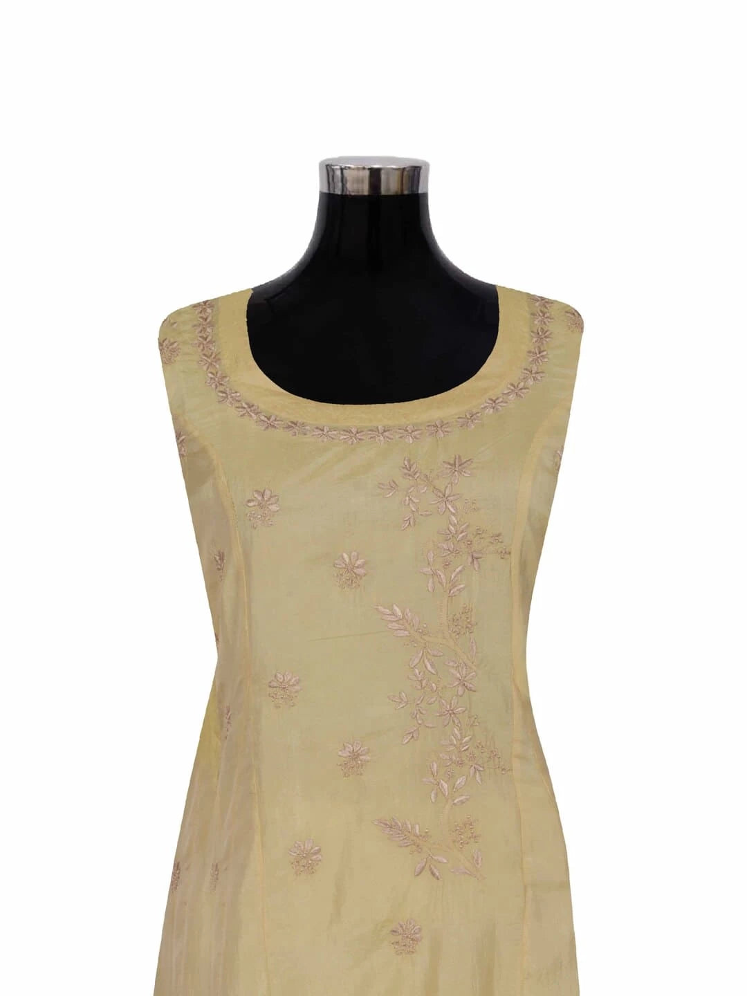 Ada Hand Embroidered Light Yellow Silk Lucknowi Chikankari Semi-Stitched Kurta Piece A623480