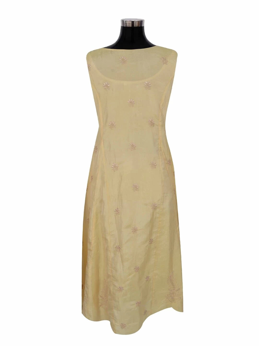 Ada Hand Embroidered Light Yellow Silk Lucknowi Chikankari Semi-Stitched Kurta Piece A623480